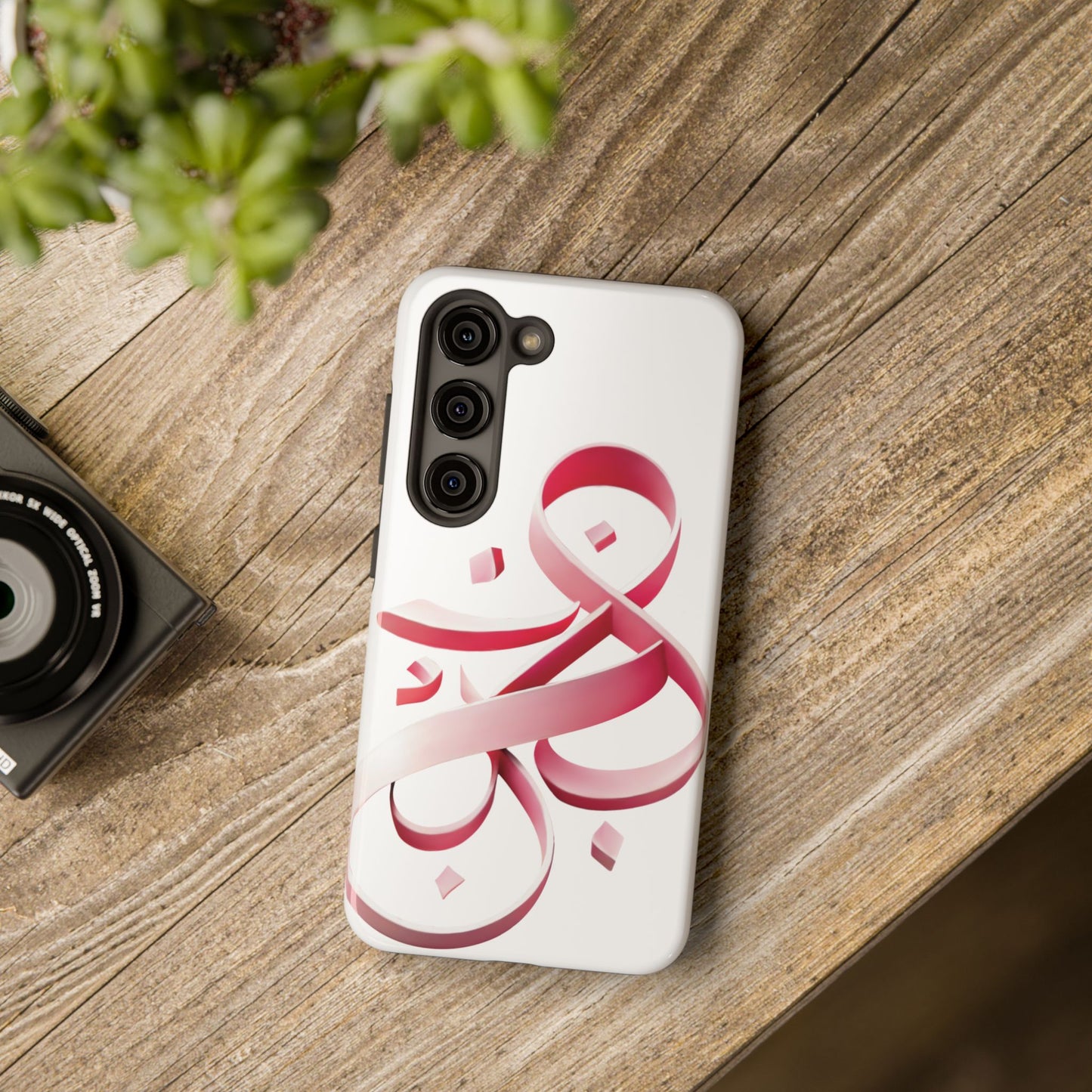 Phone Case - Persian Calligraphy Inspired Pink Ribbon Design, Unique and Elegant Gift