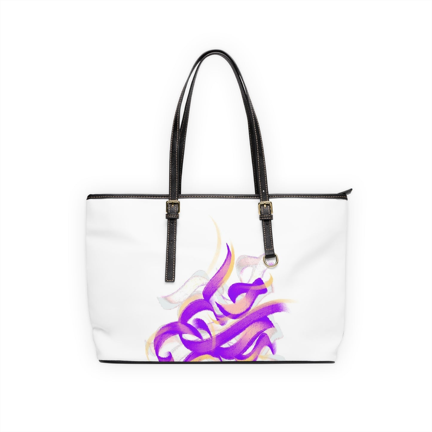.  Elegant PU Leather Shoulder Bag with Artistic Calligraphy Design