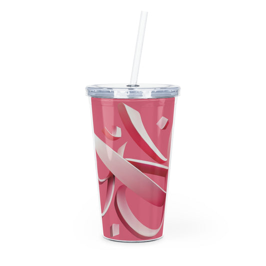 Pink Ribbon Plastic Tumbler with Straw