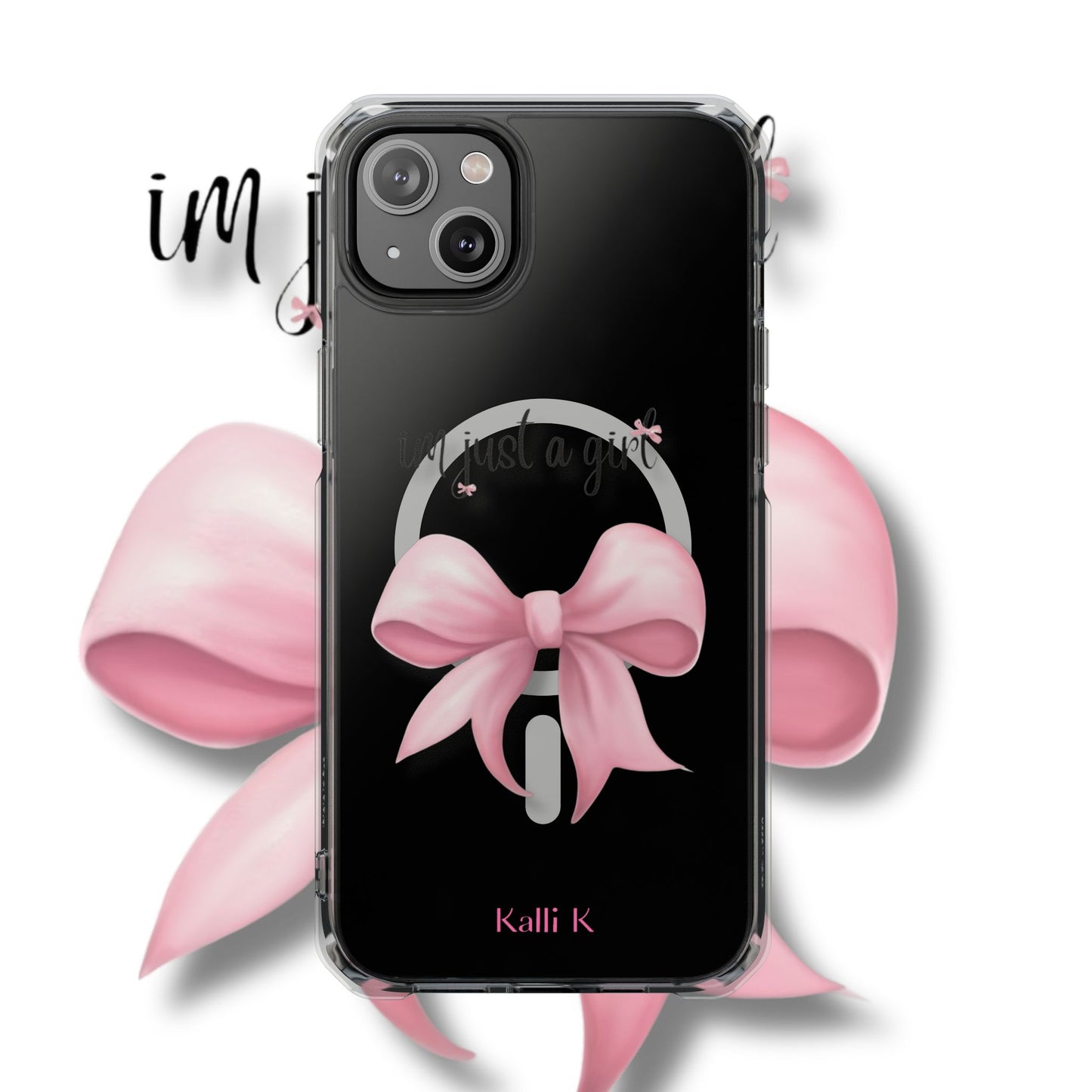 I’m just a girl🎀 Magnetic Clear Impact Cases with Pink Bow Design | Stylish Phone Protection, Gifts for Her, Trendy Accessories, Birthday Gifts, Cute Tech