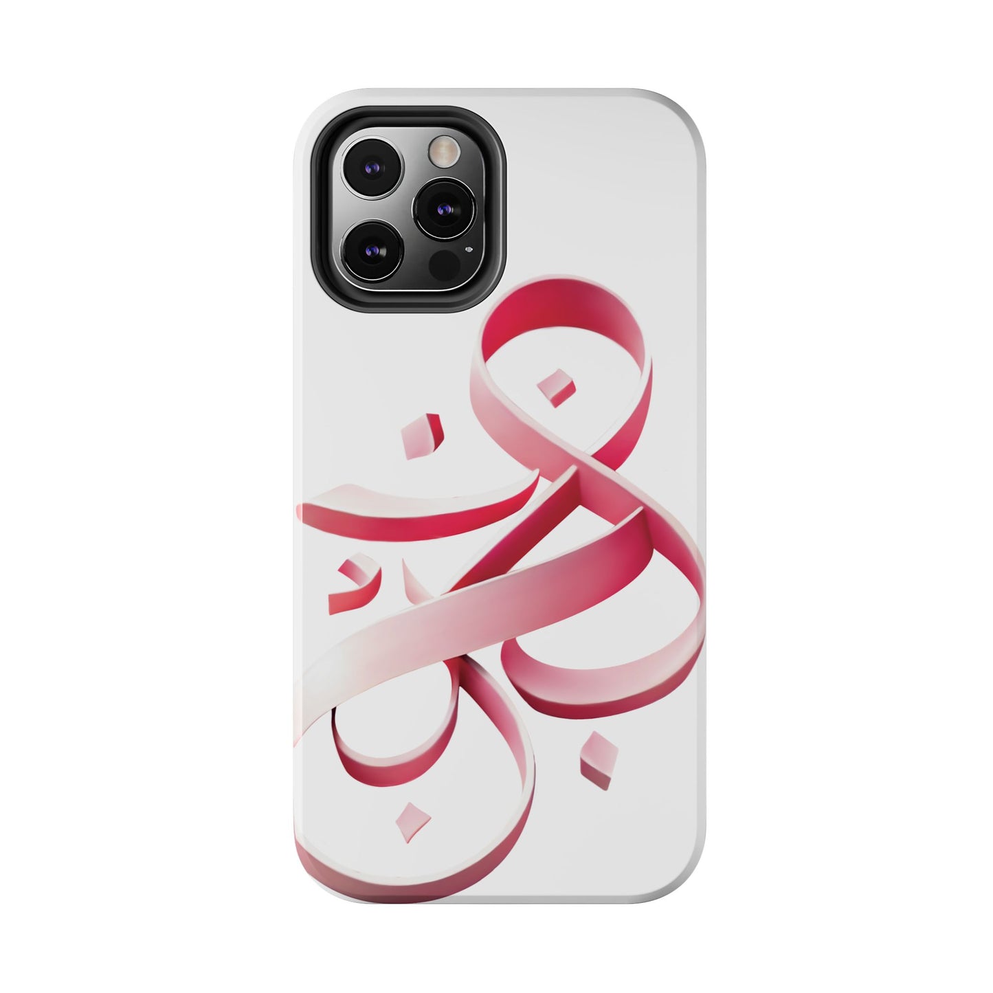 Phone Case - Persian Calligraphy Inspired Pink Ribbon Design, Unique and Elegant Gift