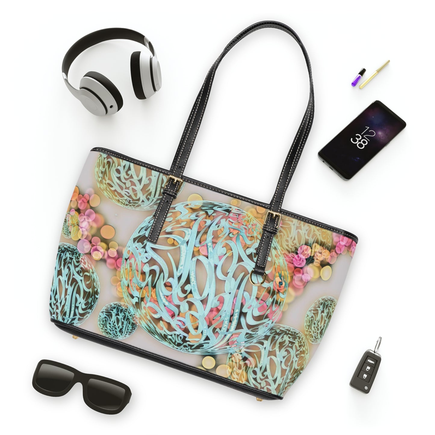 Elegant PU Leather Purse with Artistic Calligraphy Design