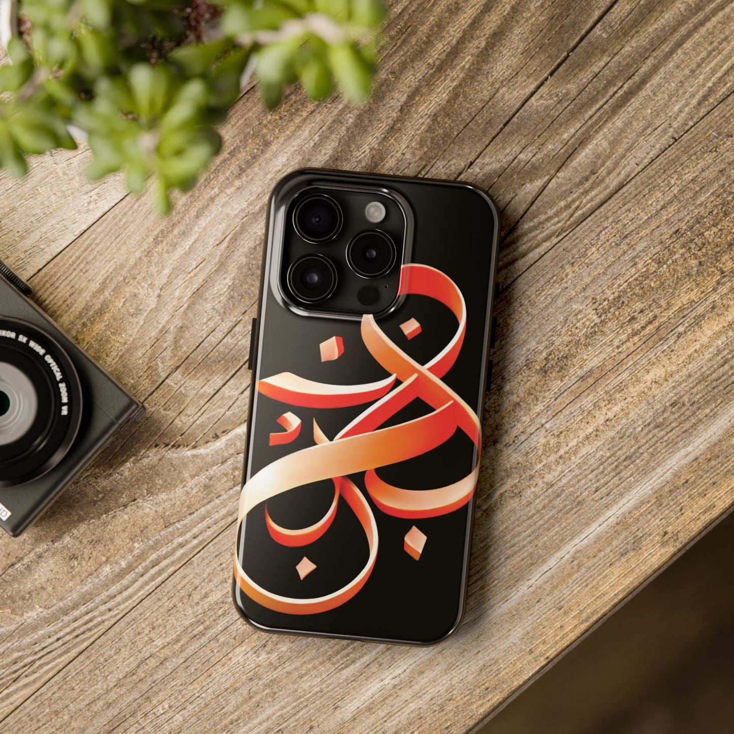 Copy of Phone Case - Persian Calligraphy Inspired Orange Ribbon Design, Unique and Elegant Gift