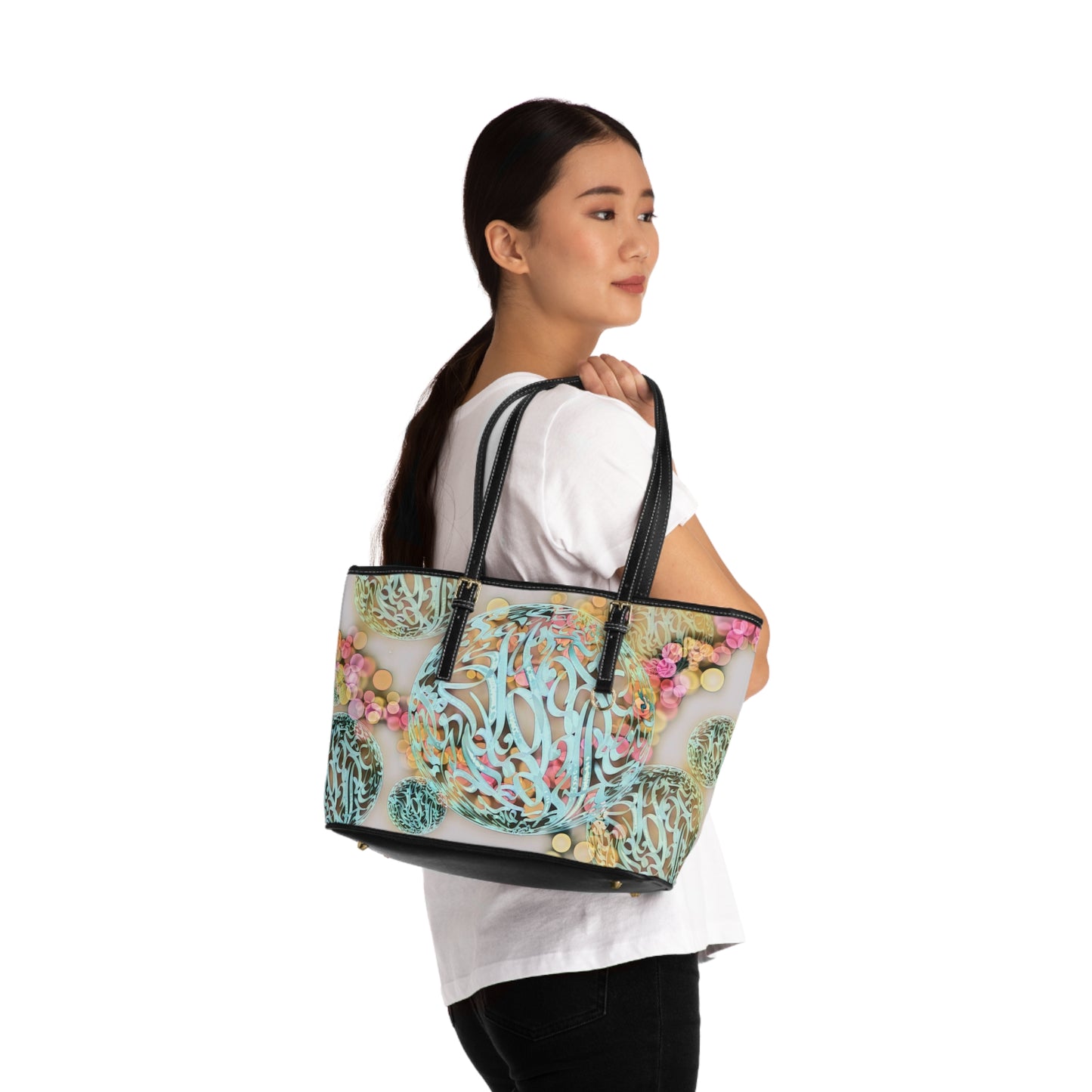 Elegant PU Leather Purse with Artistic Calligraphy Design