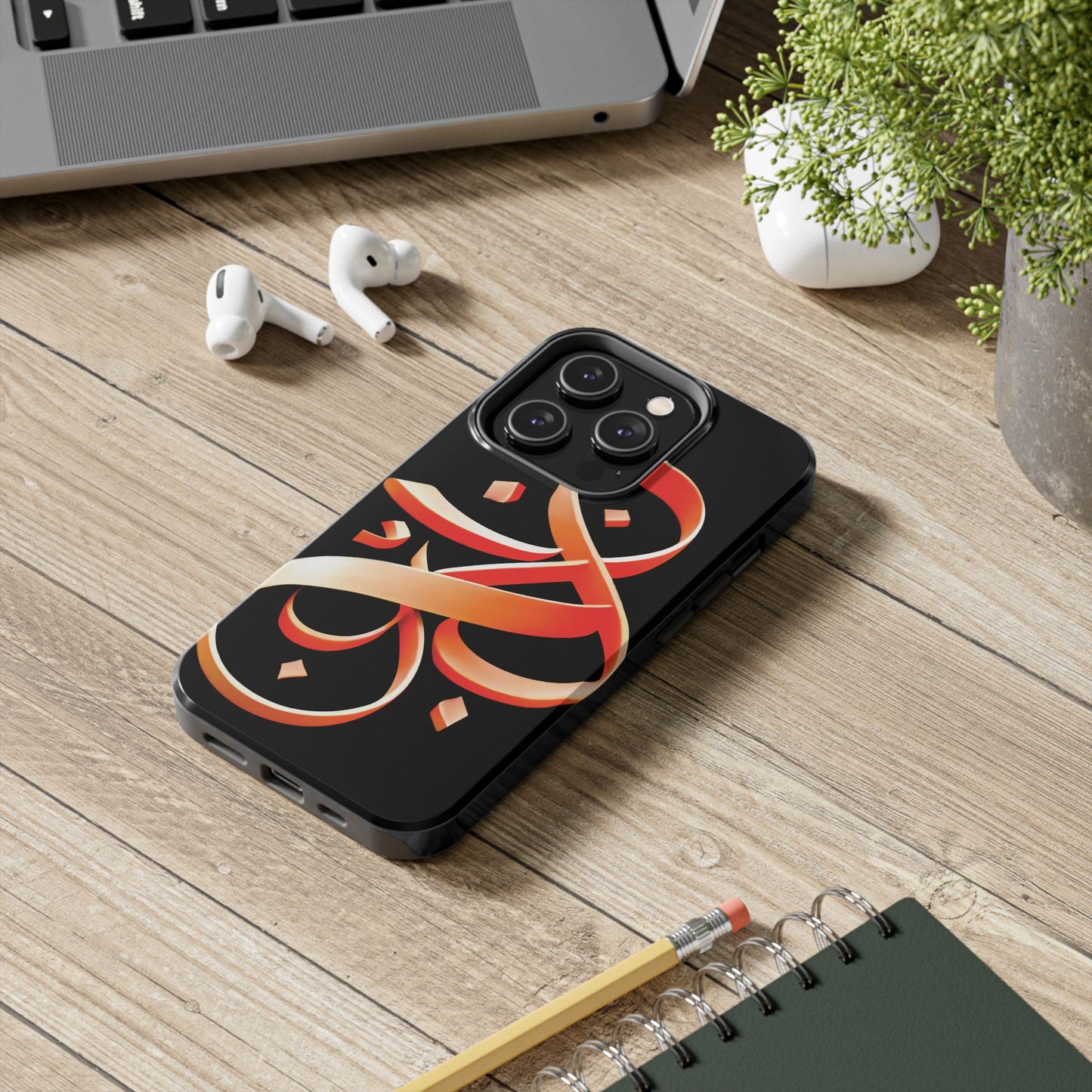 Copy of Phone Case - Persian Calligraphy Inspired Orange Ribbon Design, Unique and Elegant Gift