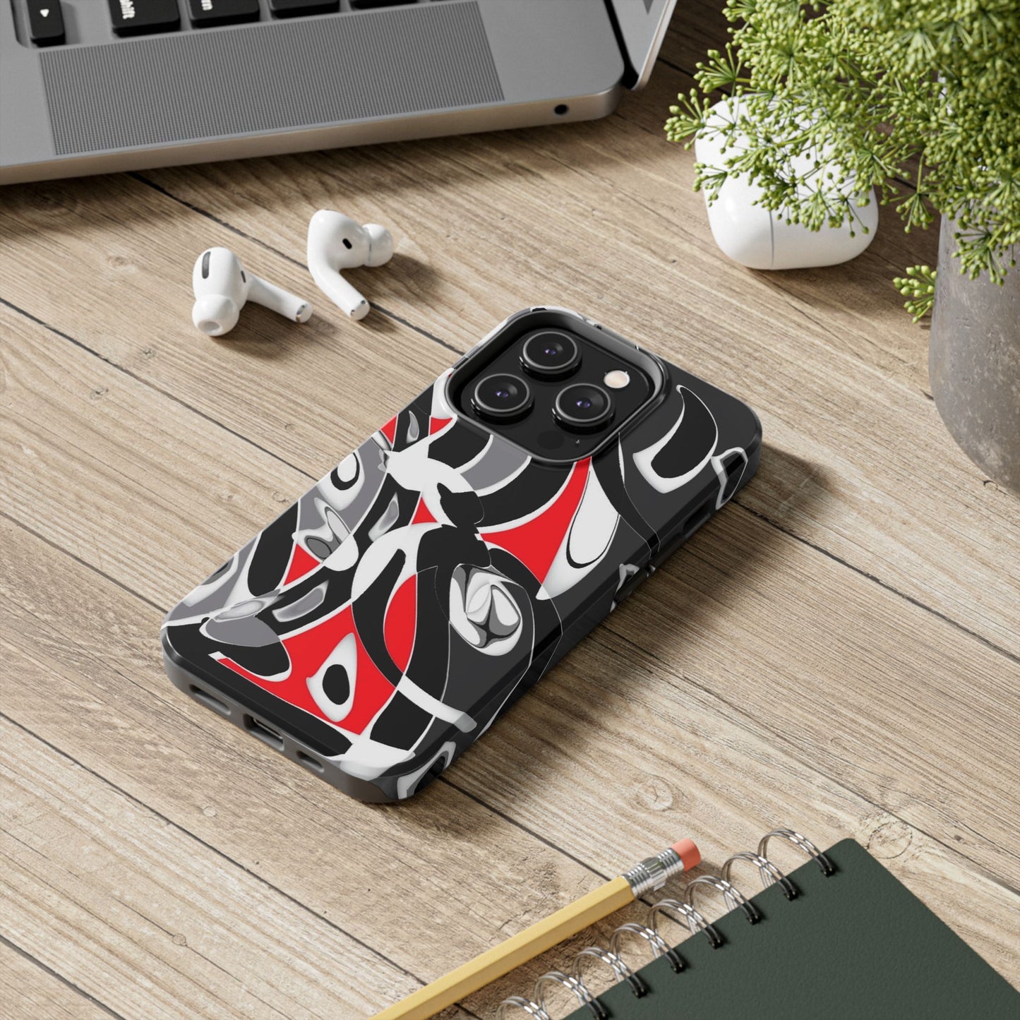 Phone Case - Calligraphy Design in Gray, White, and Red