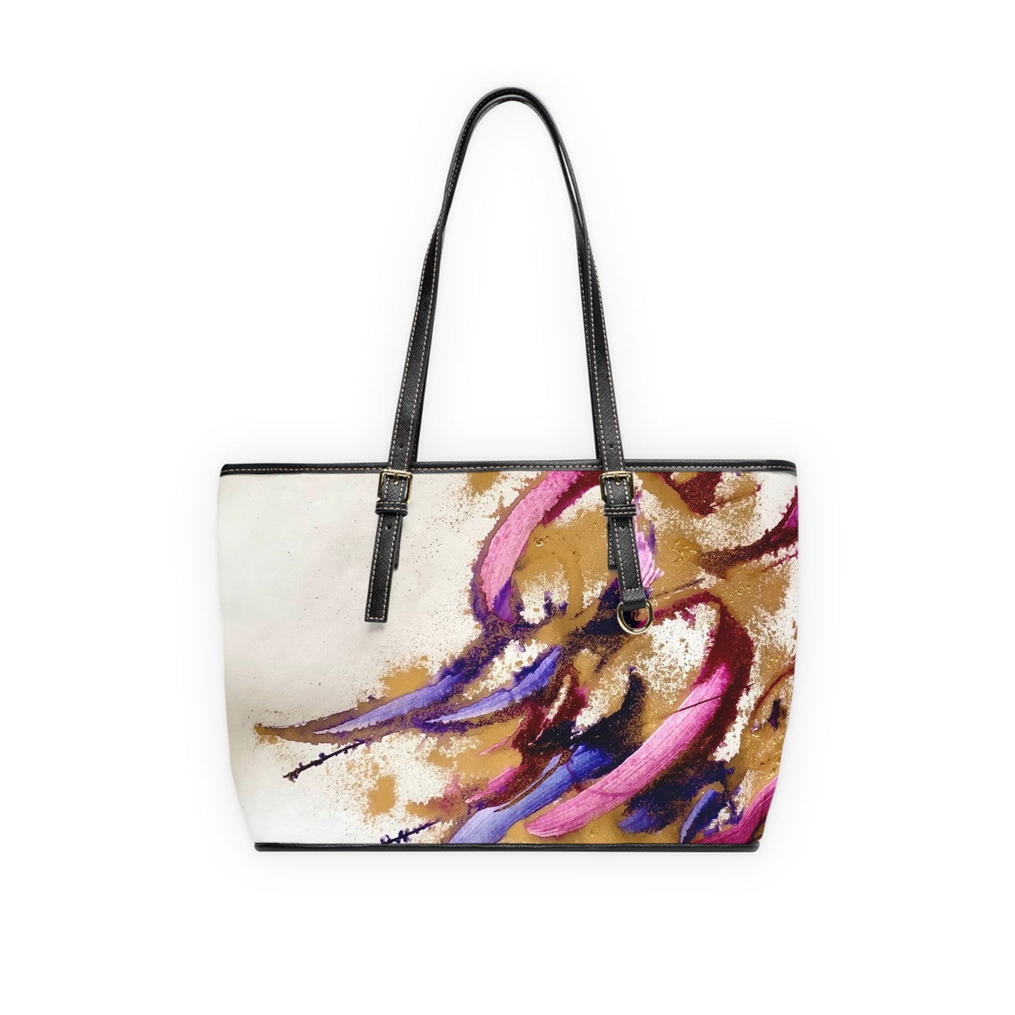 '  Elegant PU Leather Shoulder Bag with Artistic Calligraphy Design