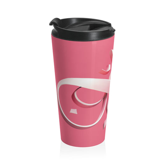 Pink Ribbon Calligraphy Stainless Steel Travel Mug