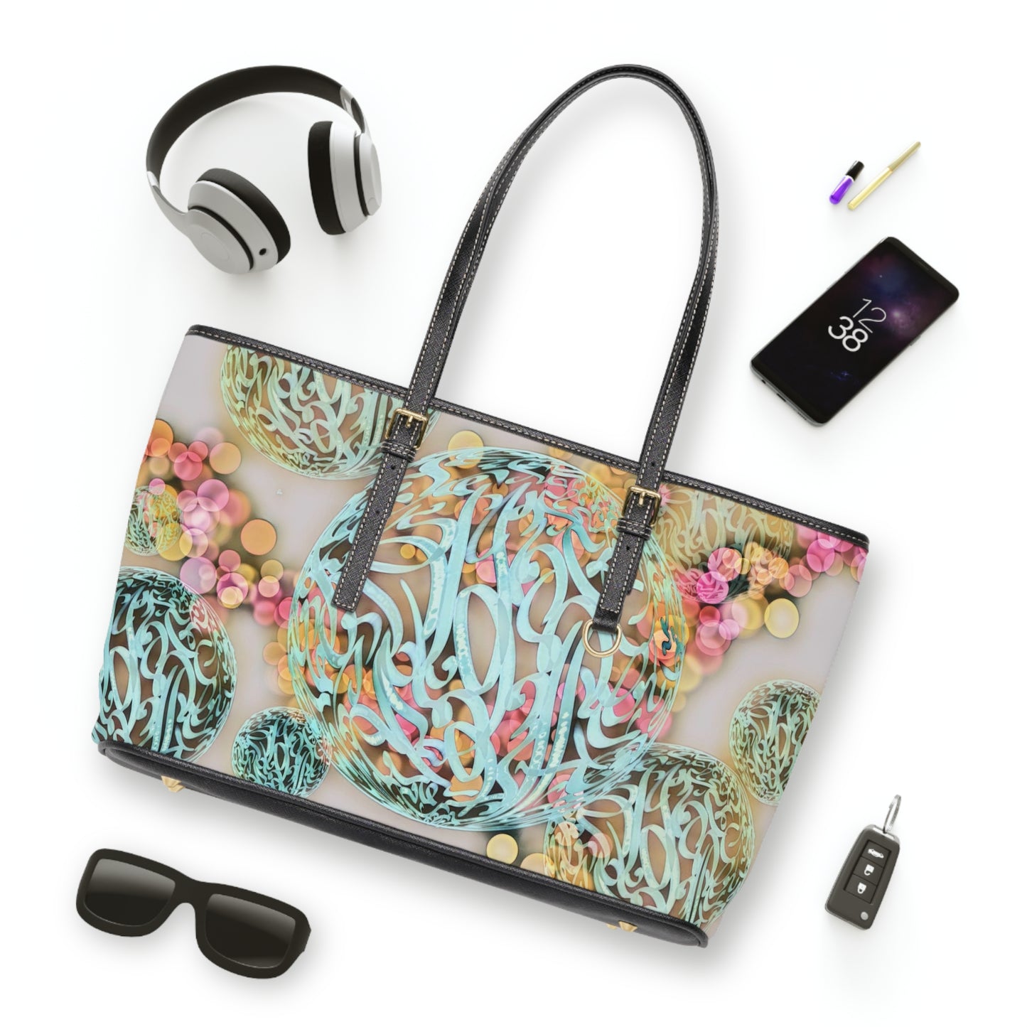 Elegant PU Leather Purse with Artistic Calligraphy Design