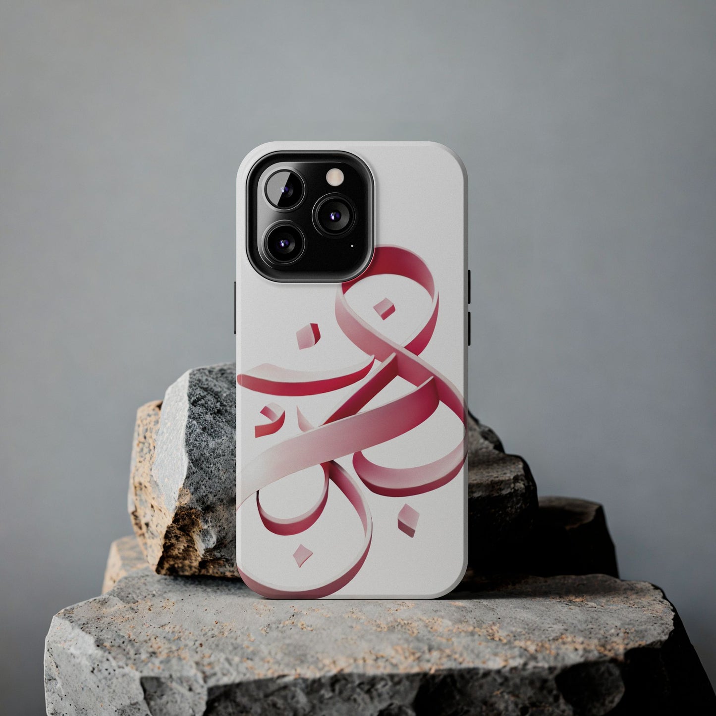 Phone Case - Persian Calligraphy Inspired Pink Ribbon Design, Unique and Elegant Gift