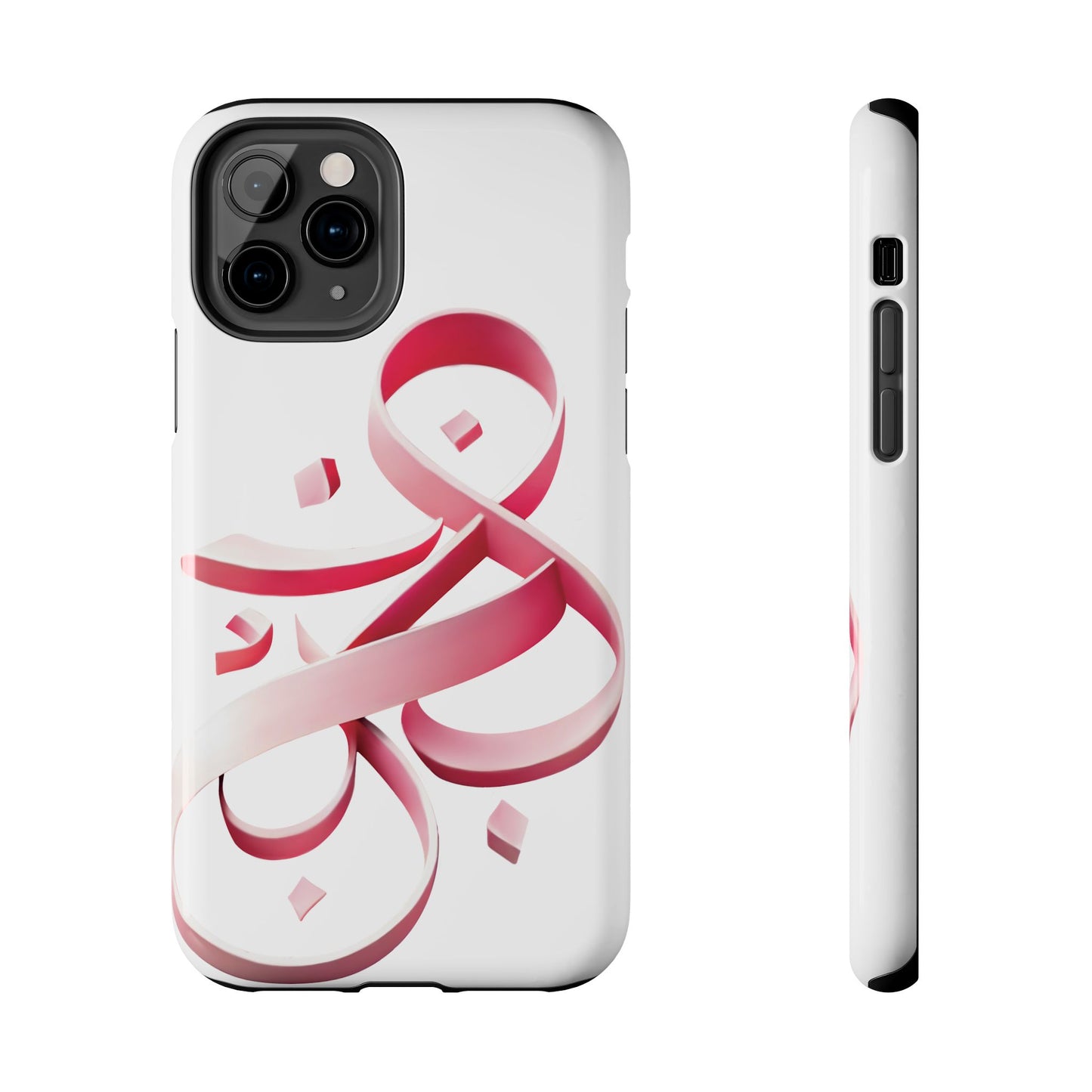 Phone Case - Persian Calligraphy Inspired Pink Ribbon Design, Unique and Elegant Gift