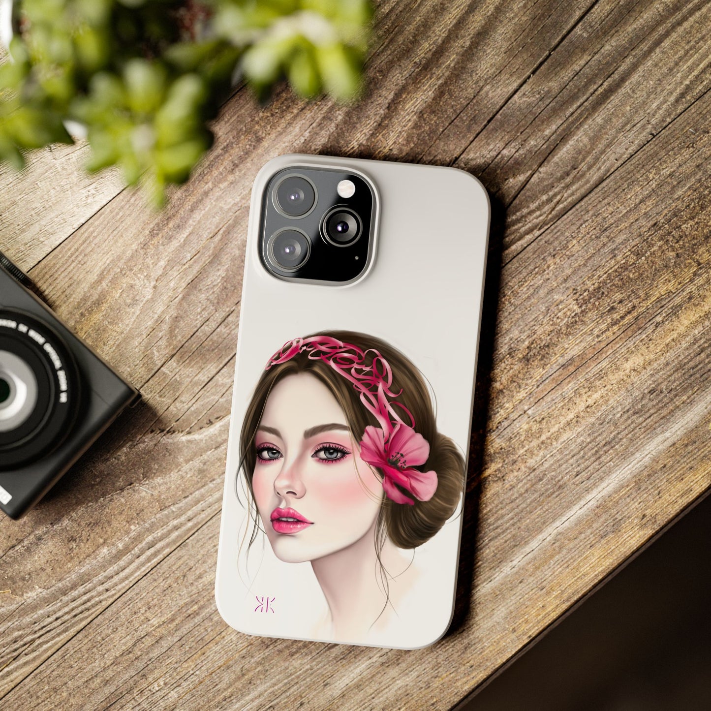 Phone Case - Beautiful Girl Headband Calligraphy Pink