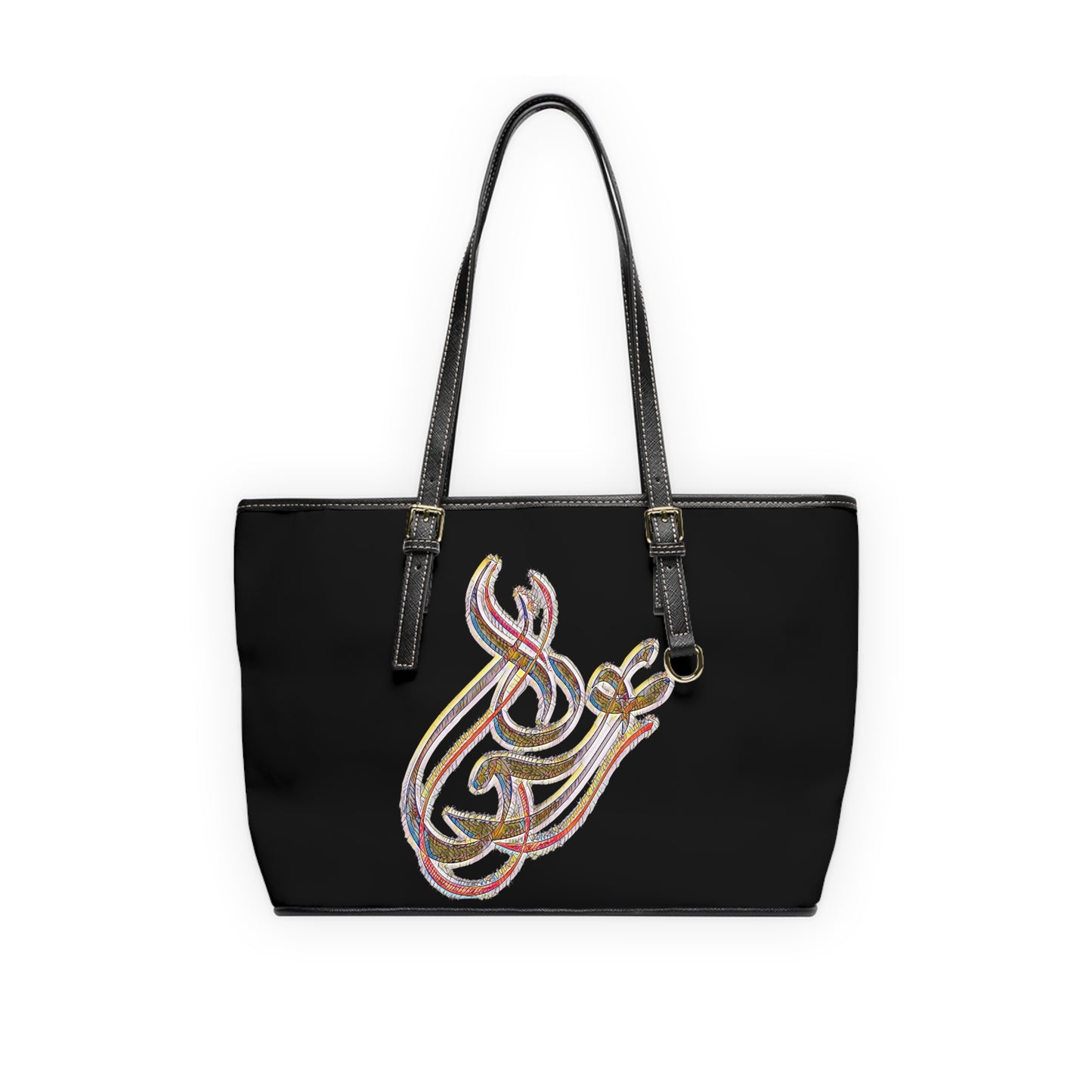 Elegant PU Leather Shoulder Bag with Artistic Calligraphy Design 1