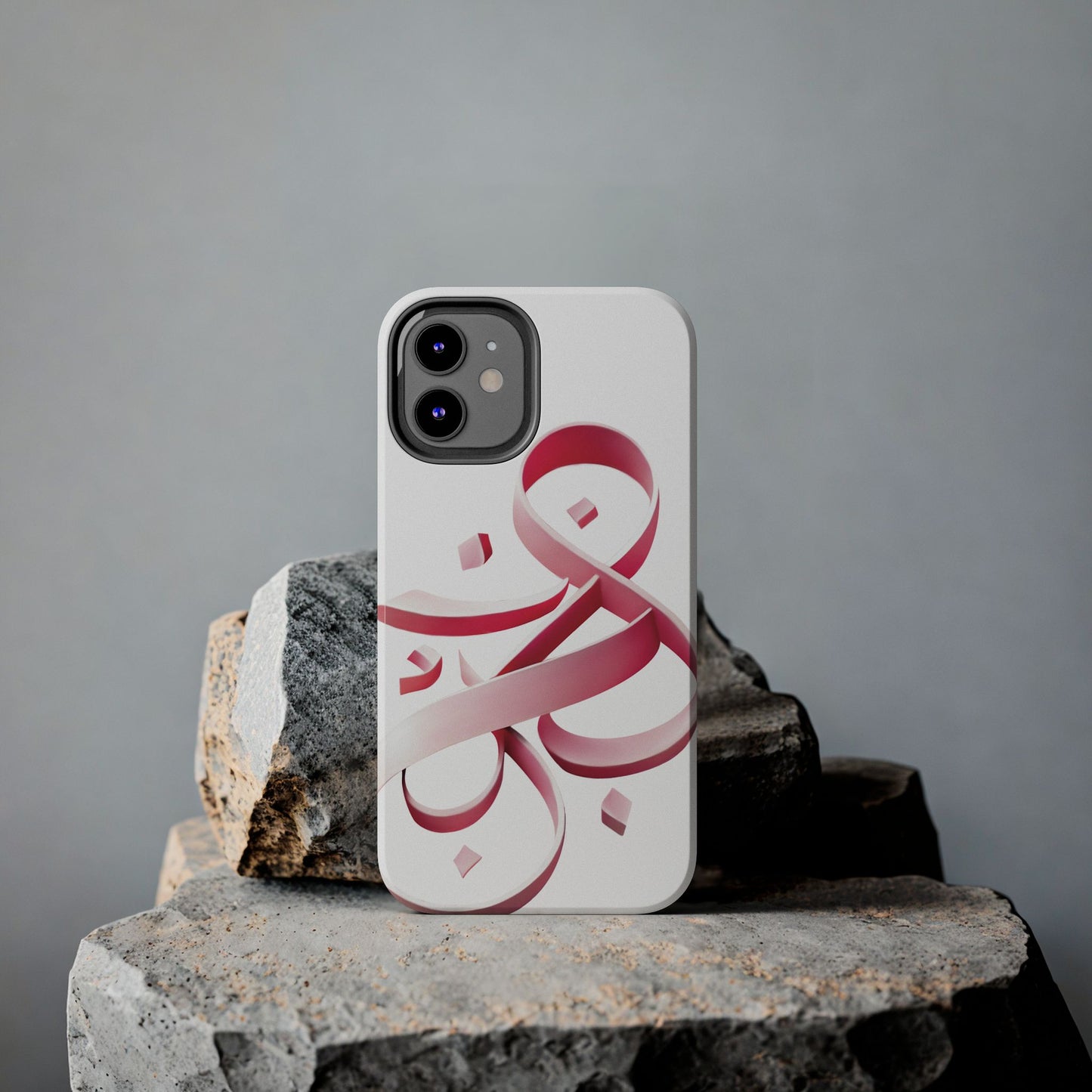 Phone Case - Persian Calligraphy Inspired Pink Ribbon Design, Unique and Elegant Gift