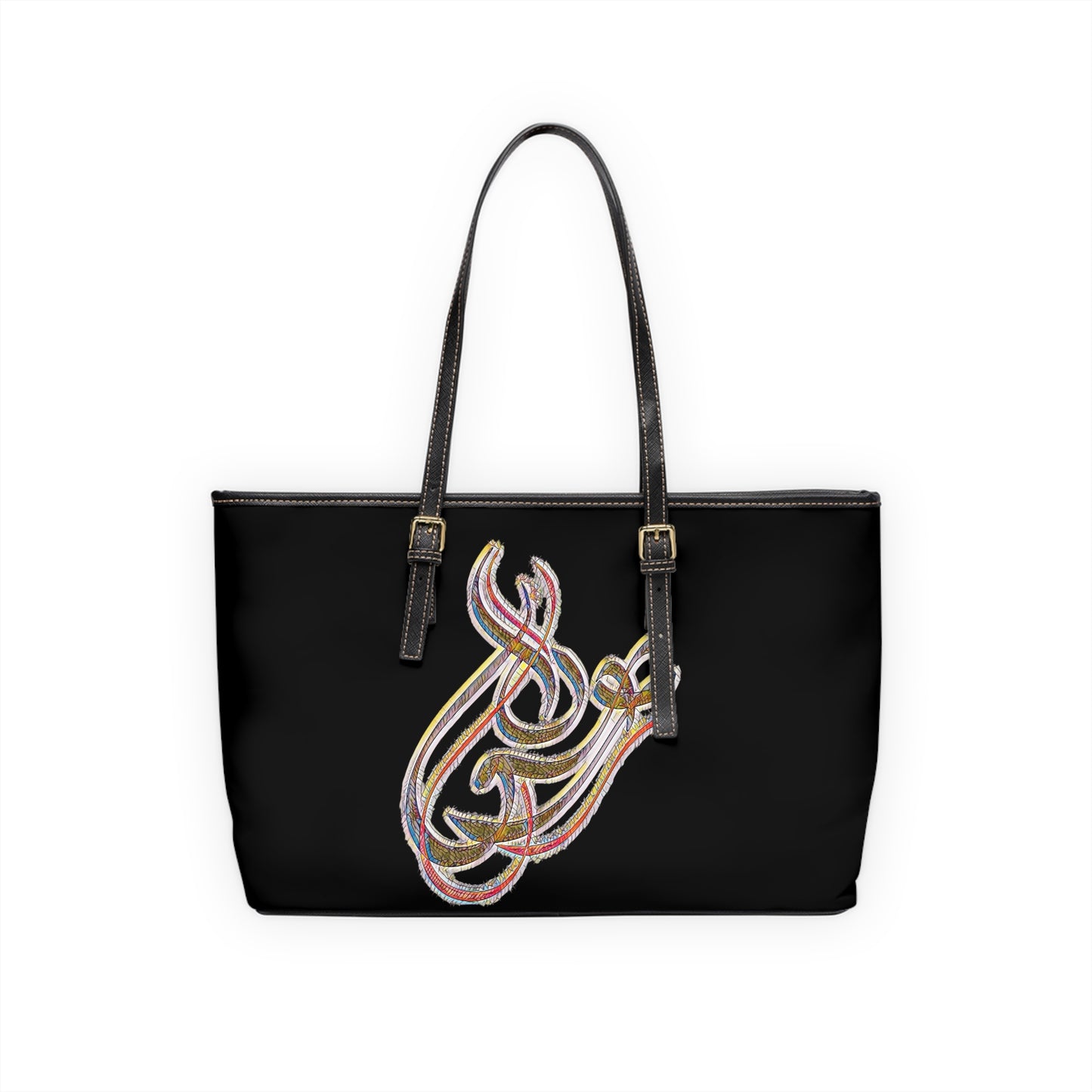 Elegant PU Leather Shoulder Bag with Artistic Calligraphy Design 1