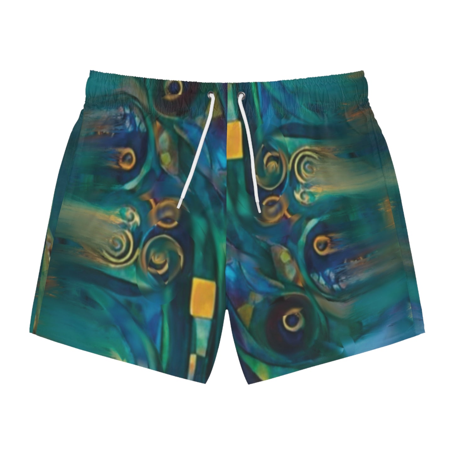 Artistic Swim Trunks - Unique Blue Wave Design for Beach Days.