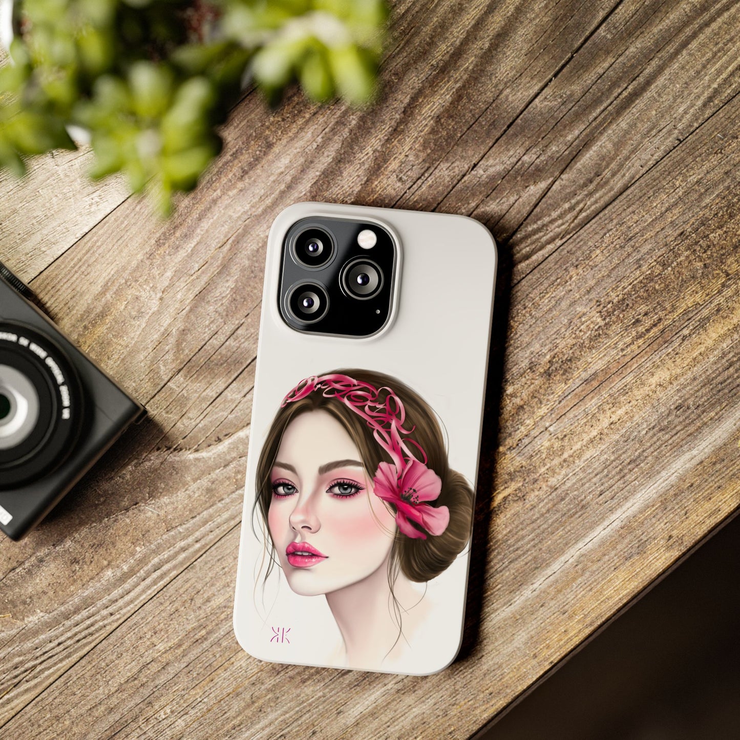 Phone Case - Beautiful Girl Headband Calligraphy Pink