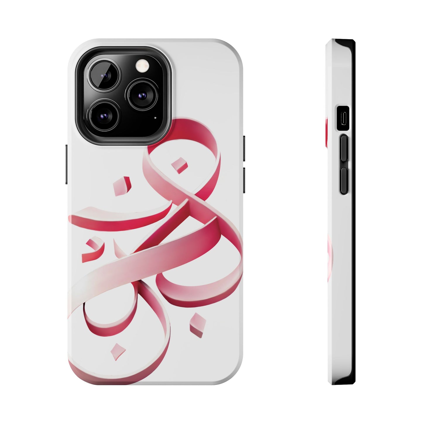 Phone Case - Persian Calligraphy Inspired Pink Ribbon Design, Unique and Elegant Gift