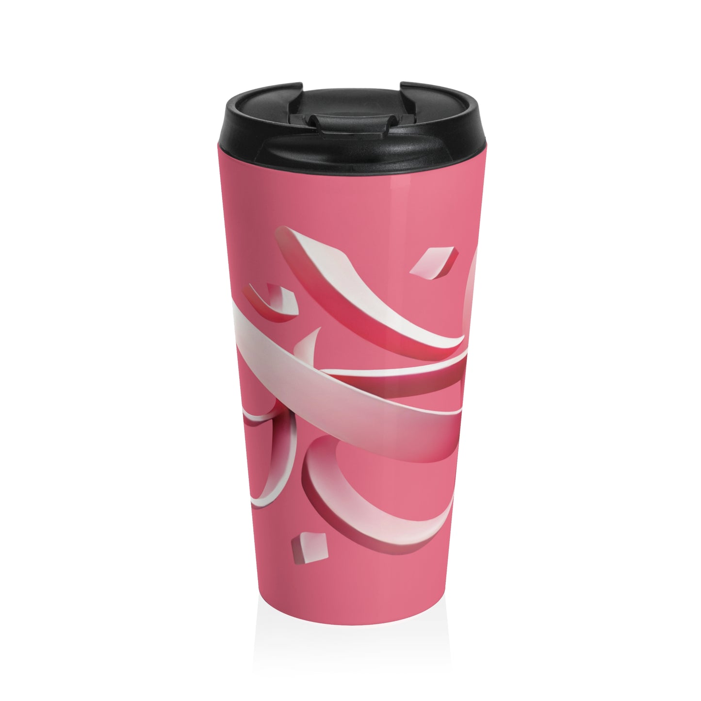 Pink Ribbon Calligraphy Stainless Steel Travel Mug