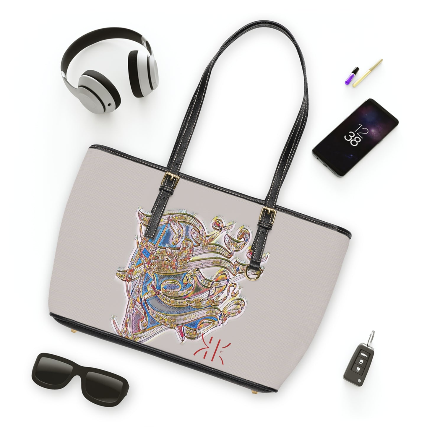 Copy of '  Elegant PU Leather Shoulder Bag with Artistic Calligraphy Design