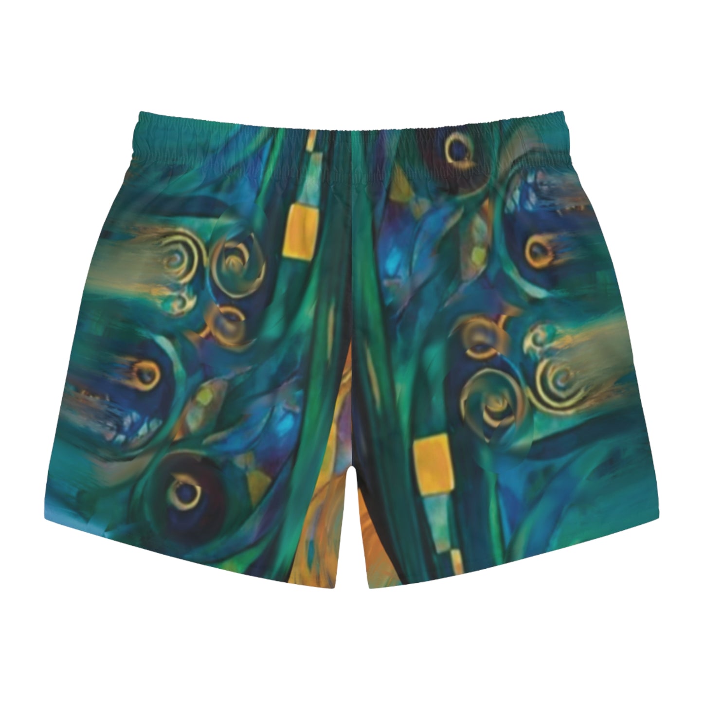 Artistic Swim Trunks - Unique Blue Wave Design for Beach Days.