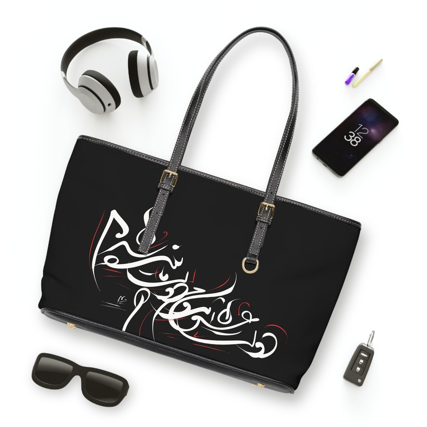 Elegant PU Leather Purse with Artistic Calligraphy Design