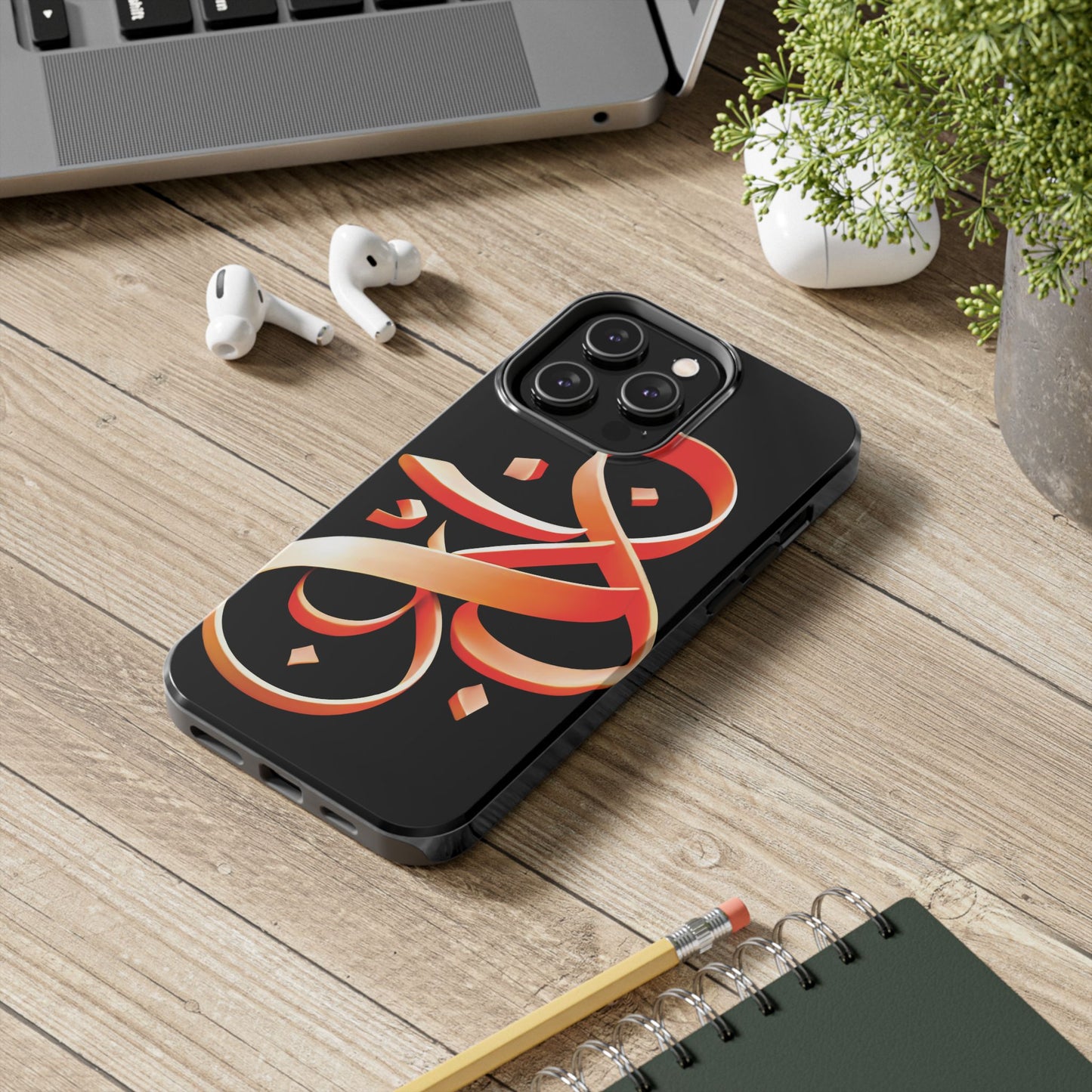 Copy of Phone Case - Persian Calligraphy Inspired Orange Ribbon Design, Unique and Elegant Gift