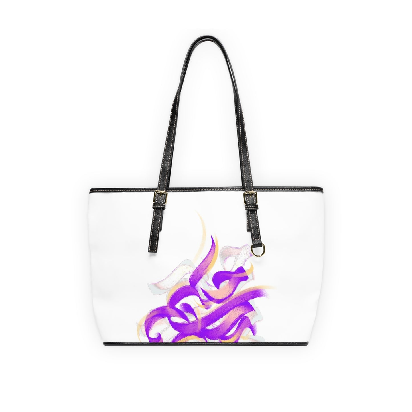 .  Elegant PU Leather Shoulder Bag with Artistic Calligraphy Design