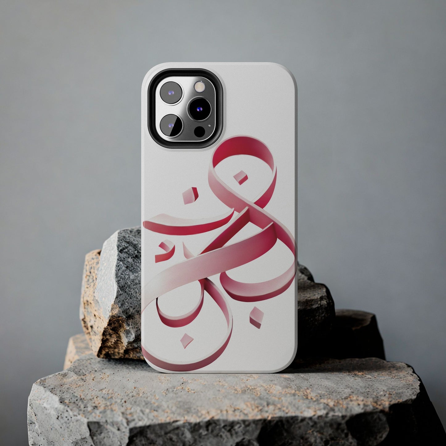 Phone Case - Persian Calligraphy Inspired Pink Ribbon Design, Unique and Elegant Gift