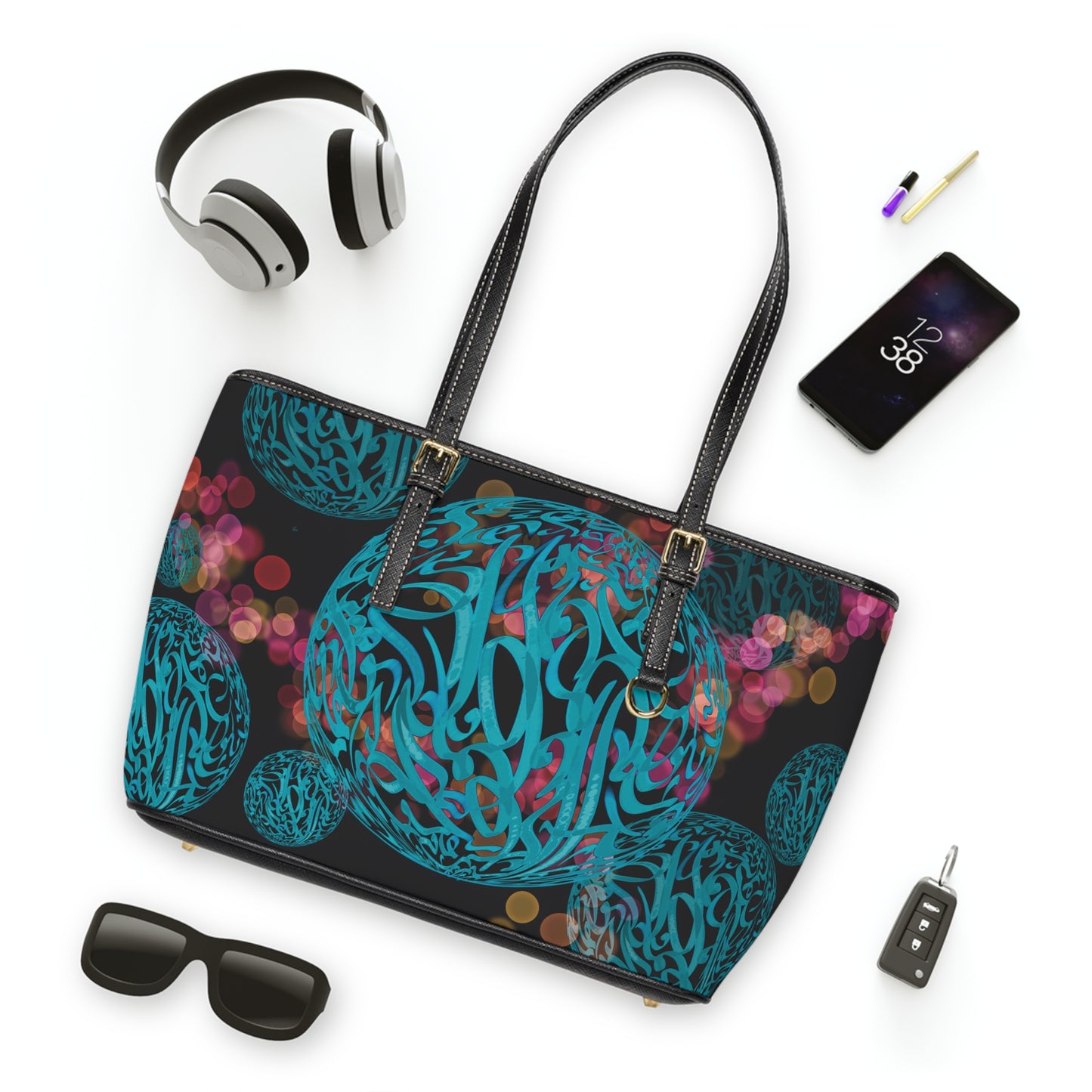 Elegant PU Leather Purse with Artistic Calligraphy Design