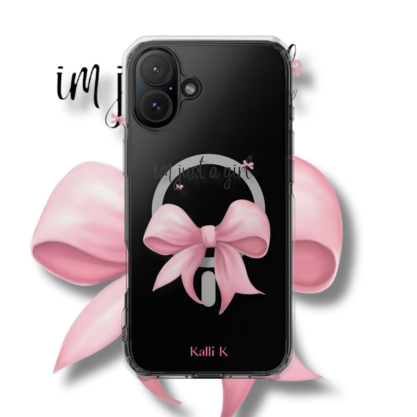 I’m just a girl🎀 Magnetic Clear Impact Cases with Pink Bow Design | Stylish Phone Protection, Gifts for Her, Trendy Accessories, Birthday Gifts, Cute Tech