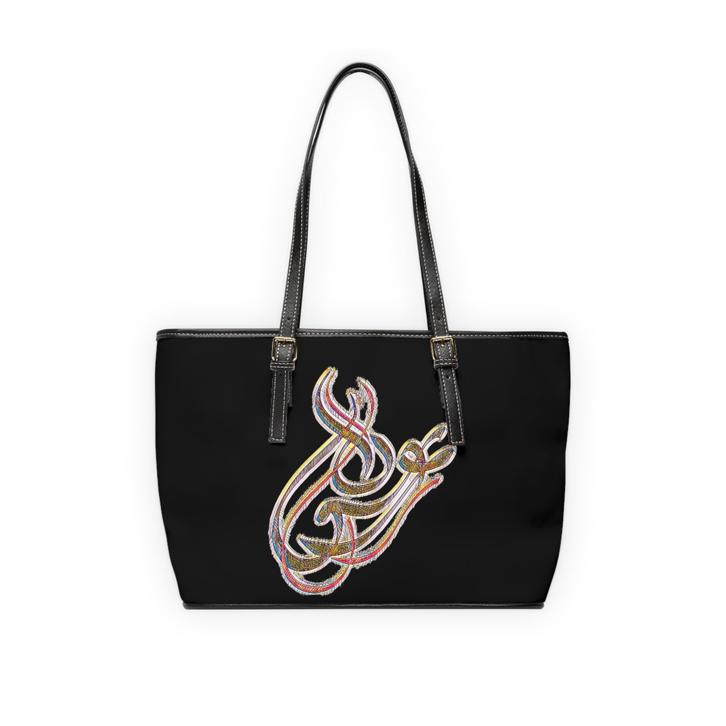 Elegant PU Leather Shoulder Bag with Artistic Calligraphy Design 1