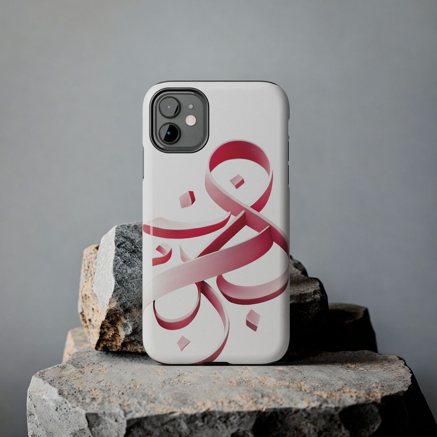 Phone Case - Persian Calligraphy Inspired Pink Ribbon Design, Unique and Elegant Gift