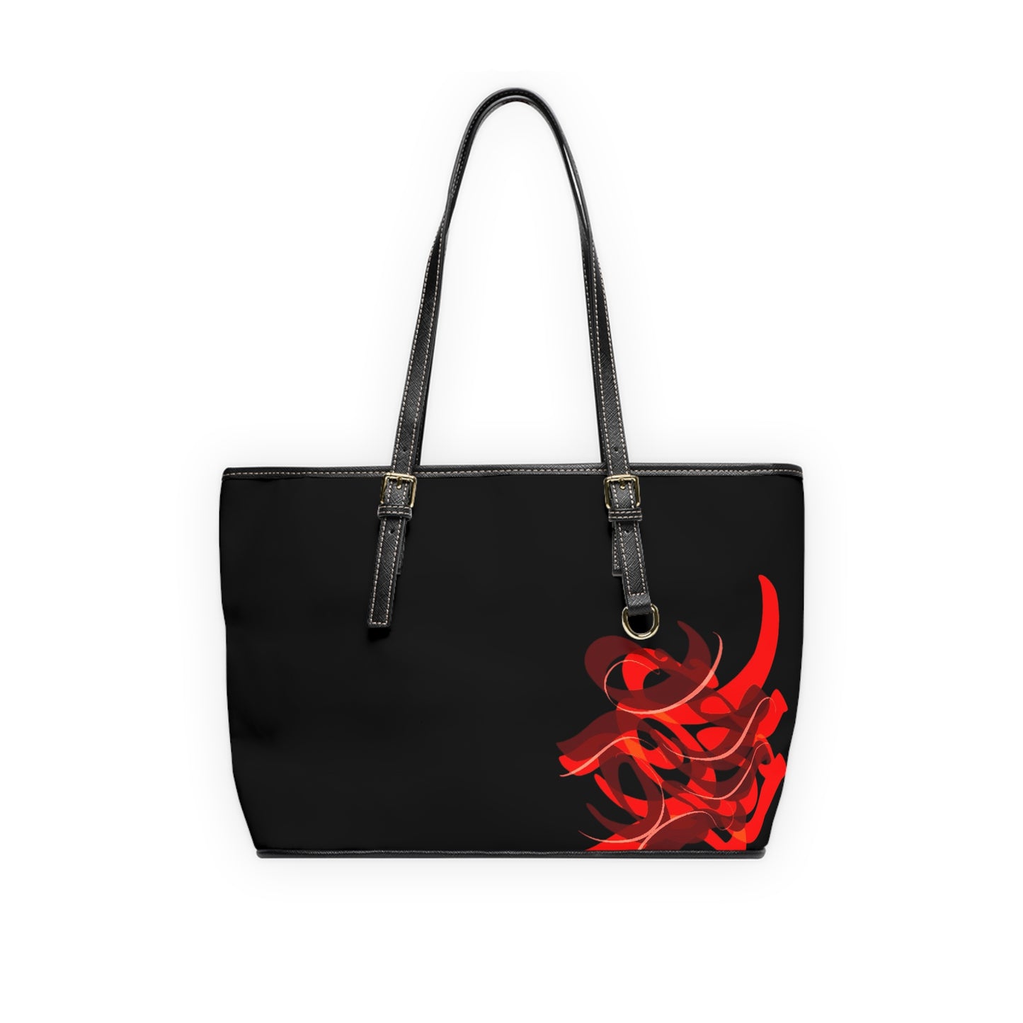Elegant PU Leather Purse with Artistic Calligraphy Design red and black