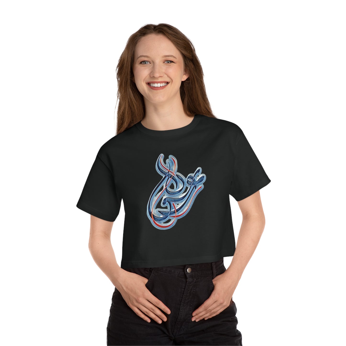 Kalli K X Champion Stylish Women's Cropped T-Shirt with Persian Calligraphy