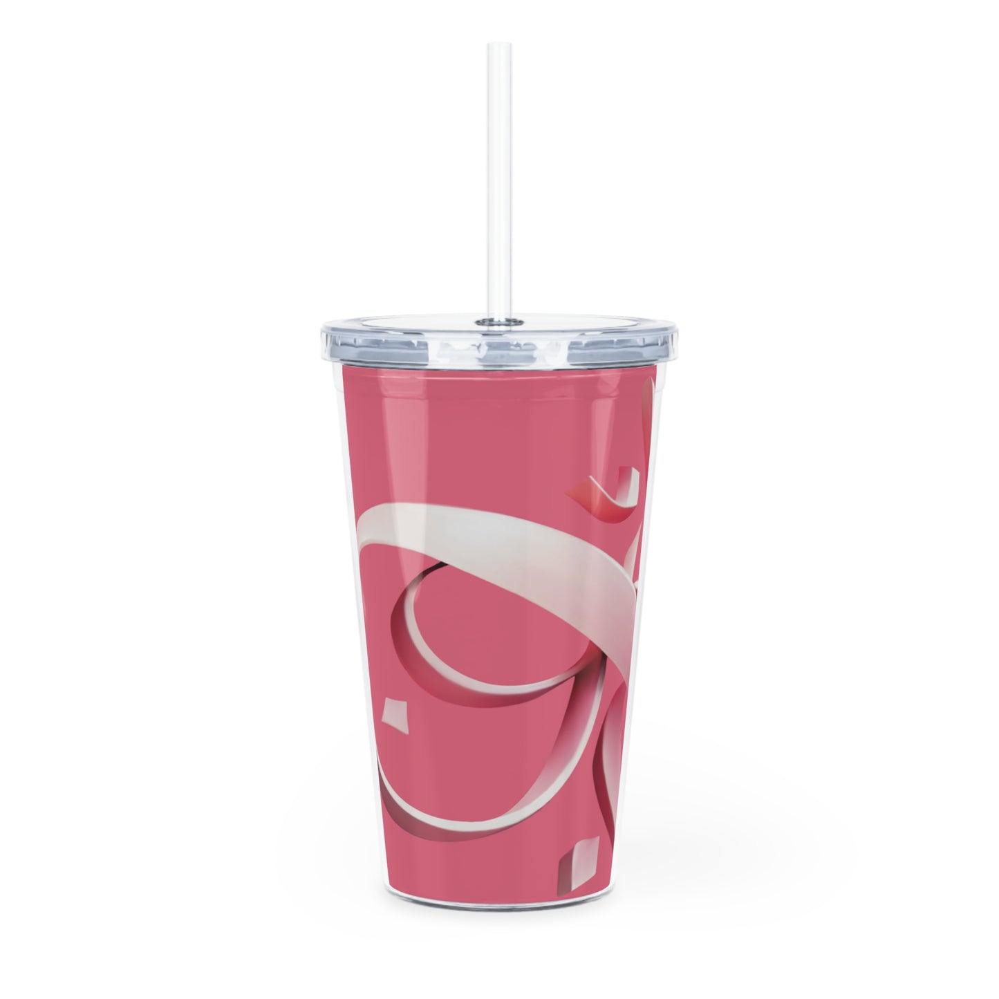 Pink Ribbon Plastic Tumbler with Straw