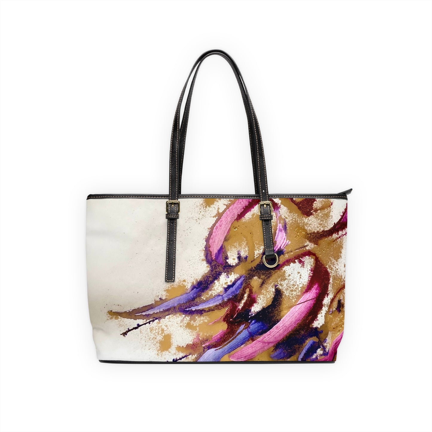 '  Elegant PU Leather Shoulder Bag with Artistic Calligraphy Design