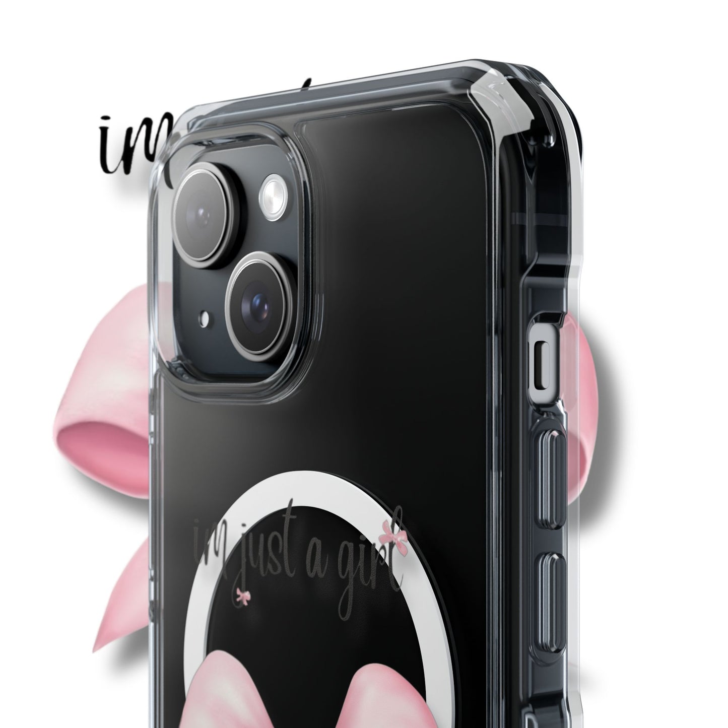 I’m just a girl🎀 Magnetic Clear Impact Cases with Pink Bow Design | Stylish Phone Protection, Gifts for Her, Trendy Accessories, Birthday Gifts, Cute Tech