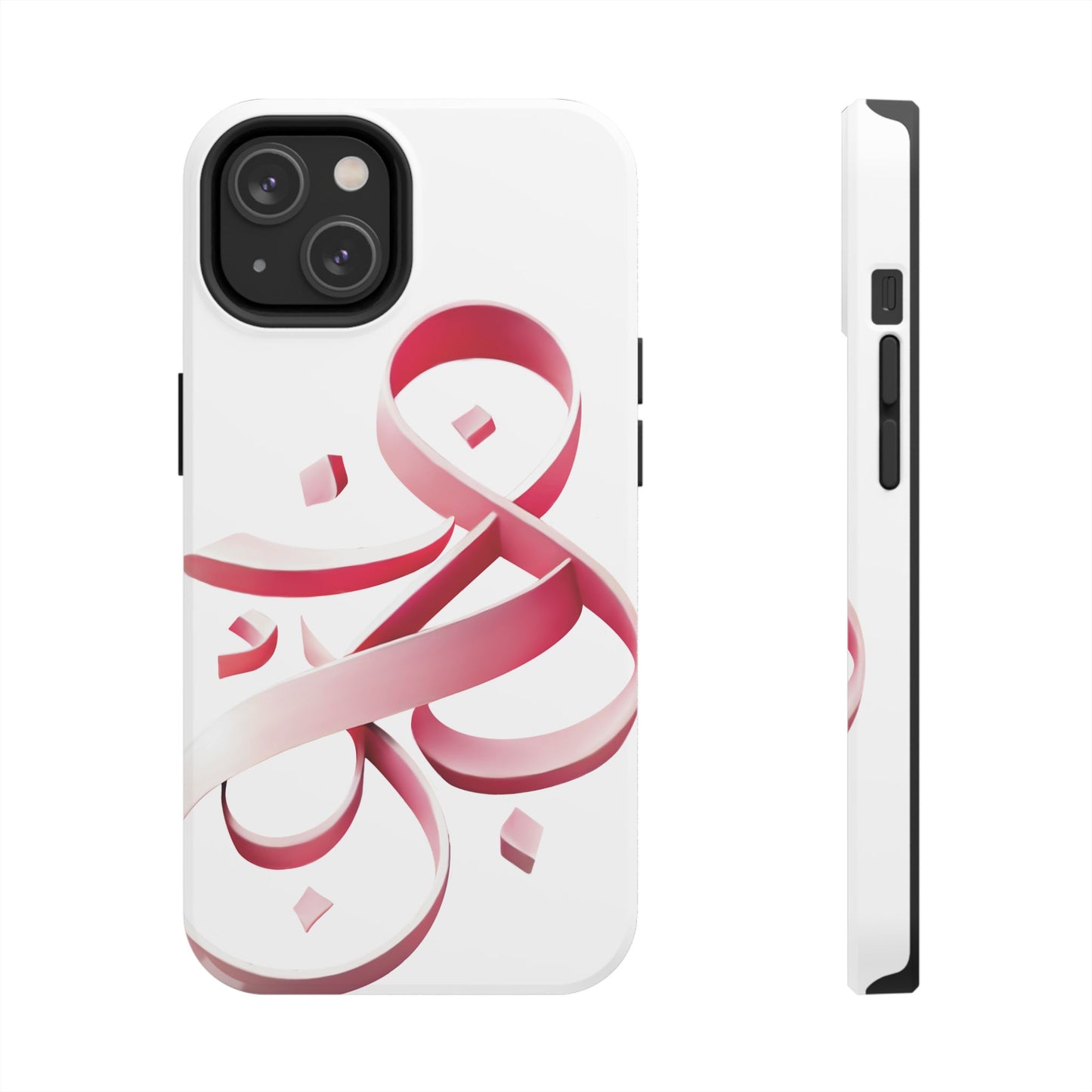 Phone Case - Persian Calligraphy Inspired Pink Ribbon Design, Unique and Elegant Gift