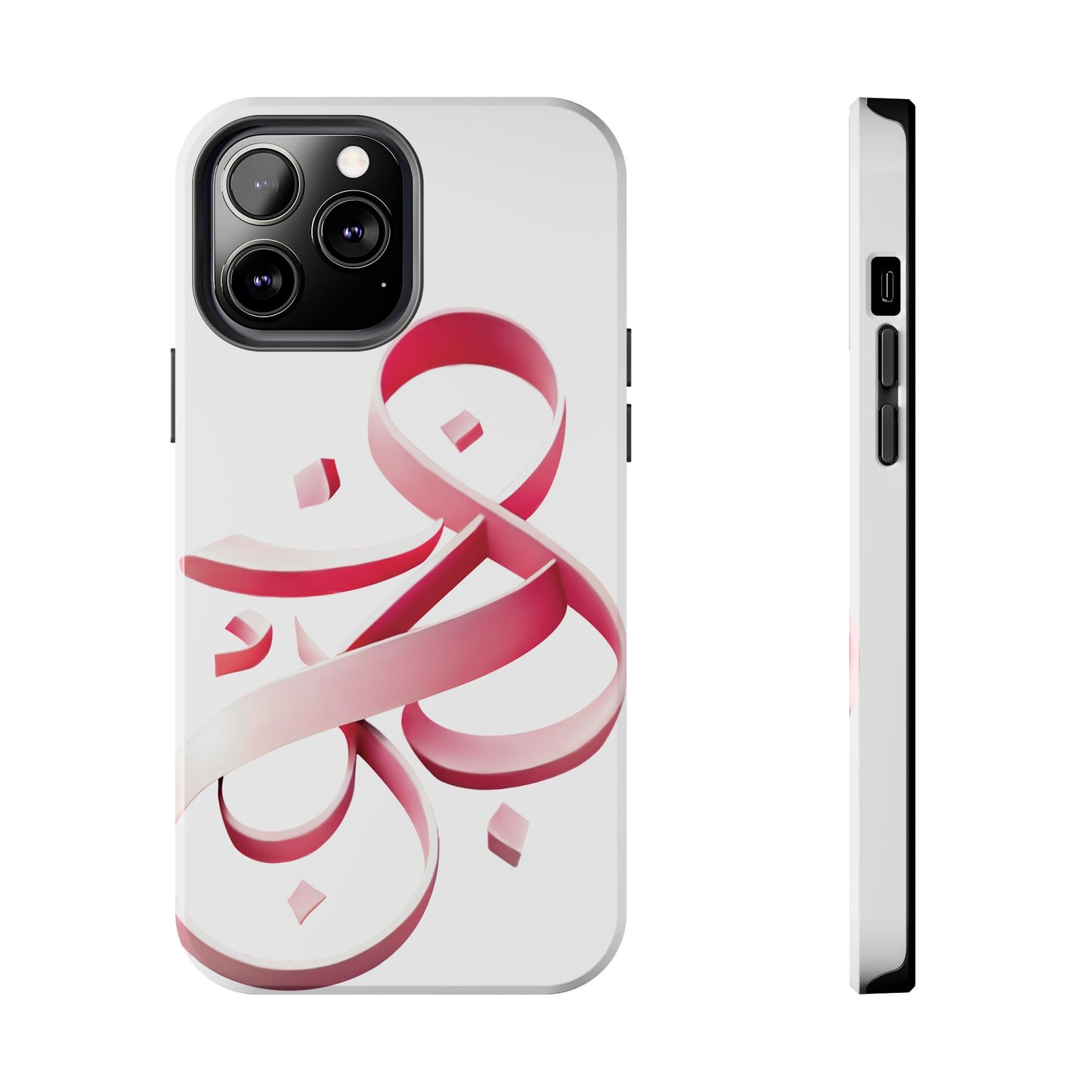 Phone Case - Persian Calligraphy Inspired Pink Ribbon Design, Unique and Elegant Gift