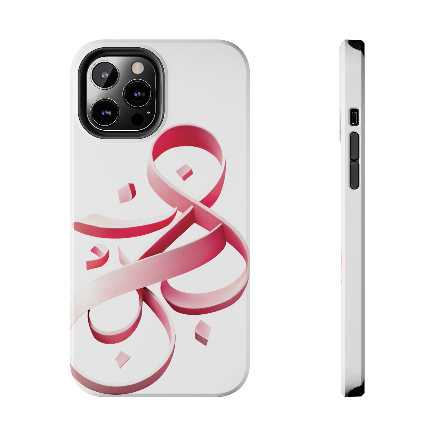 Phone Case - Persian Calligraphy Inspired Pink Ribbon Design, Unique and Elegant Gift