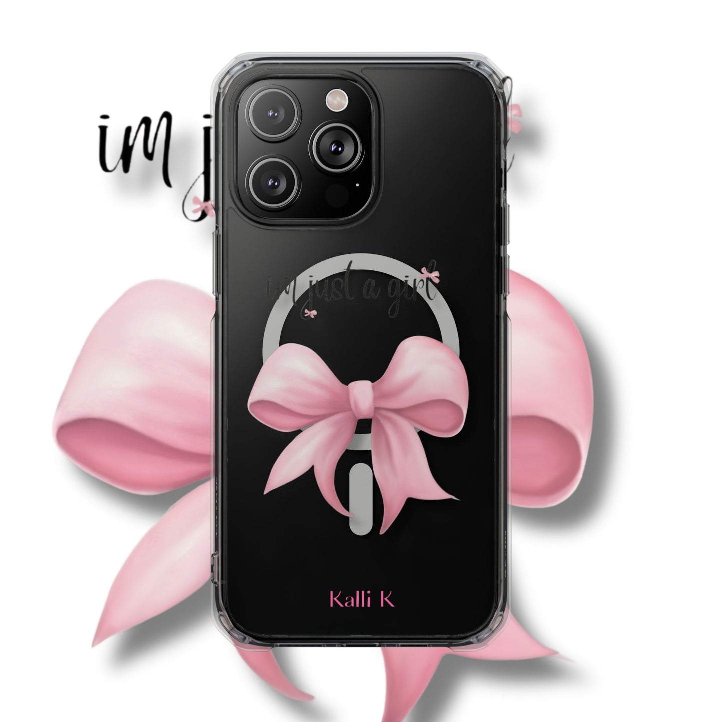 I’m just a girl🎀 Magnetic Clear Impact Cases with Pink Bow Design | Stylish Phone Protection, Gifts for Her, Trendy Accessories, Birthday Gifts, Cute Tech