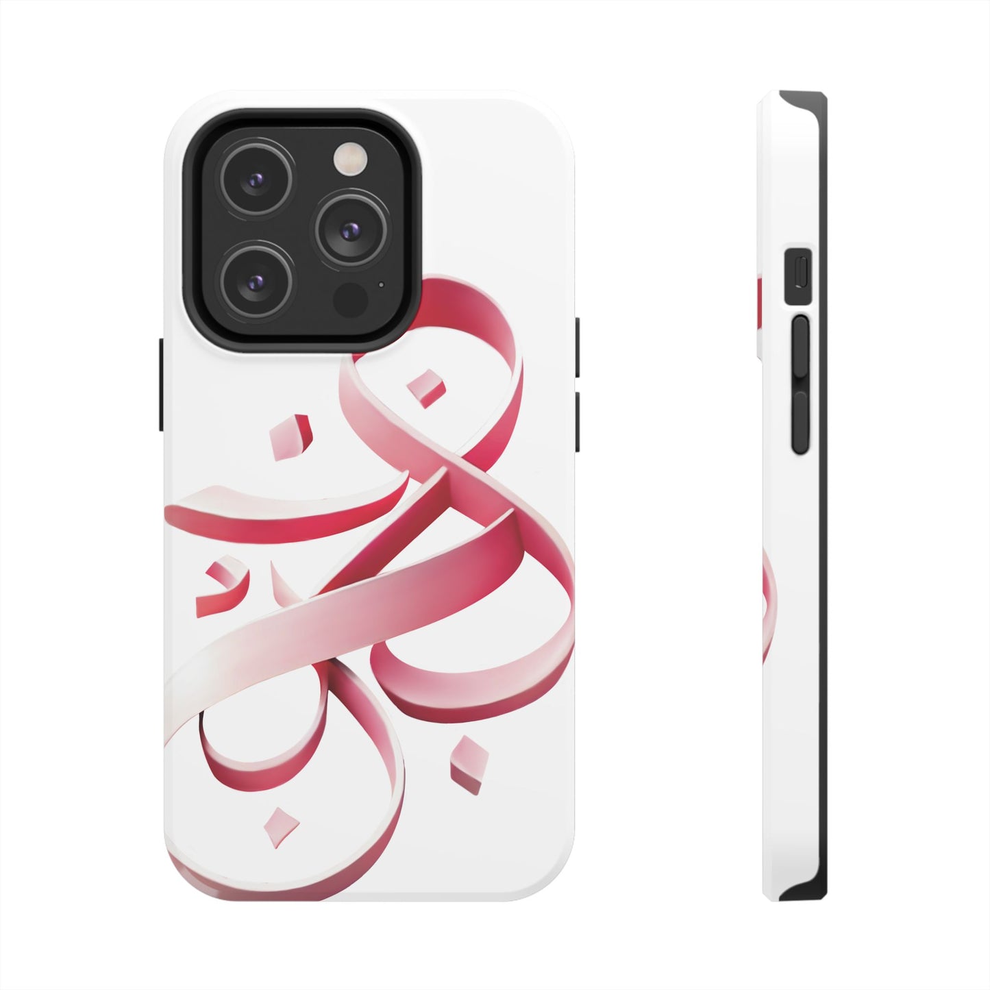 Phone Case - Persian Calligraphy Inspired Pink Ribbon Design, Unique and Elegant Gift