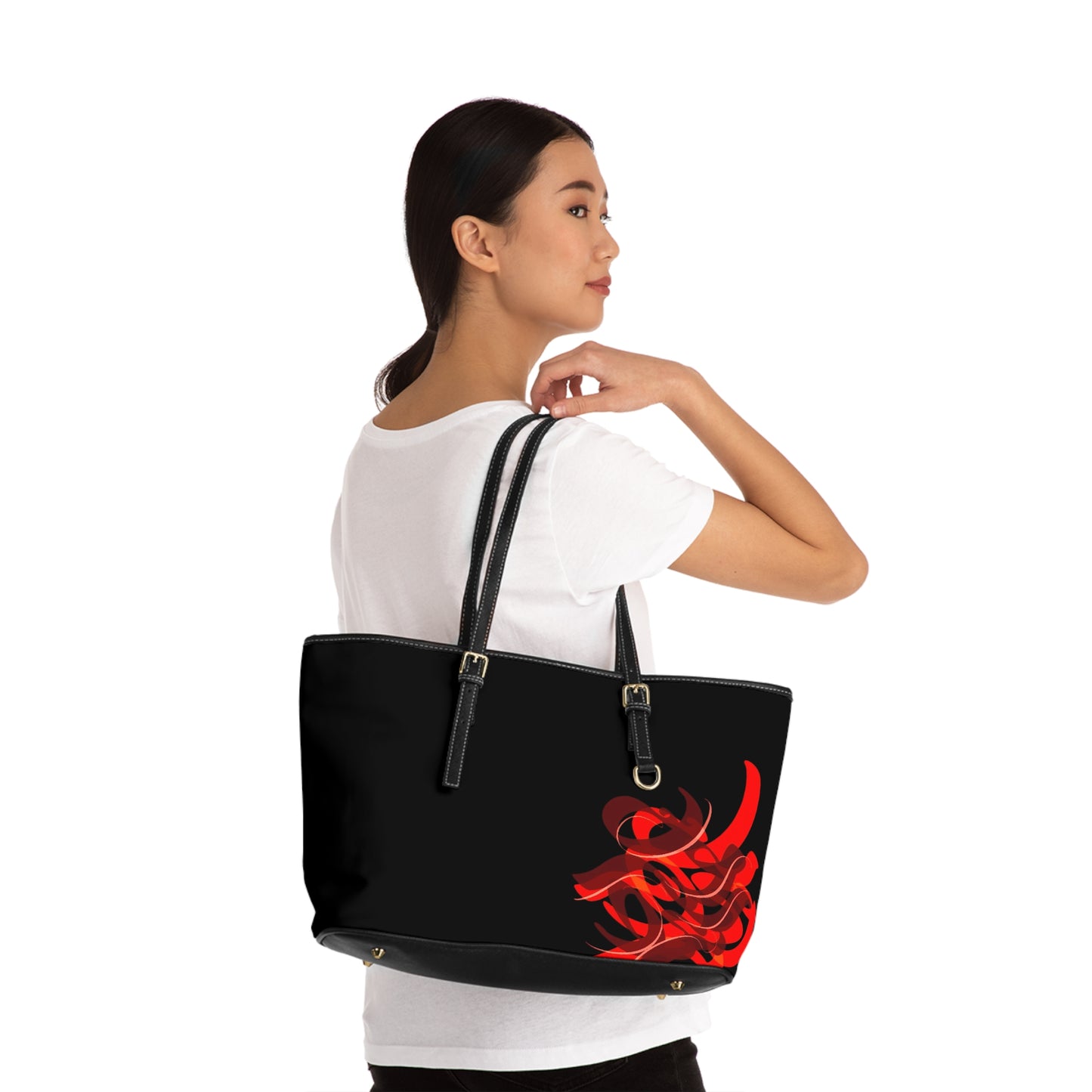 Elegant PU Leather Purse with Artistic Calligraphy Design red and black