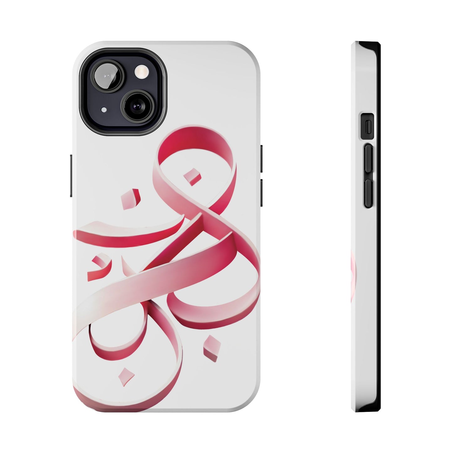 Phone Case - Persian Calligraphy Inspired Pink Ribbon Design, Unique and Elegant Gift