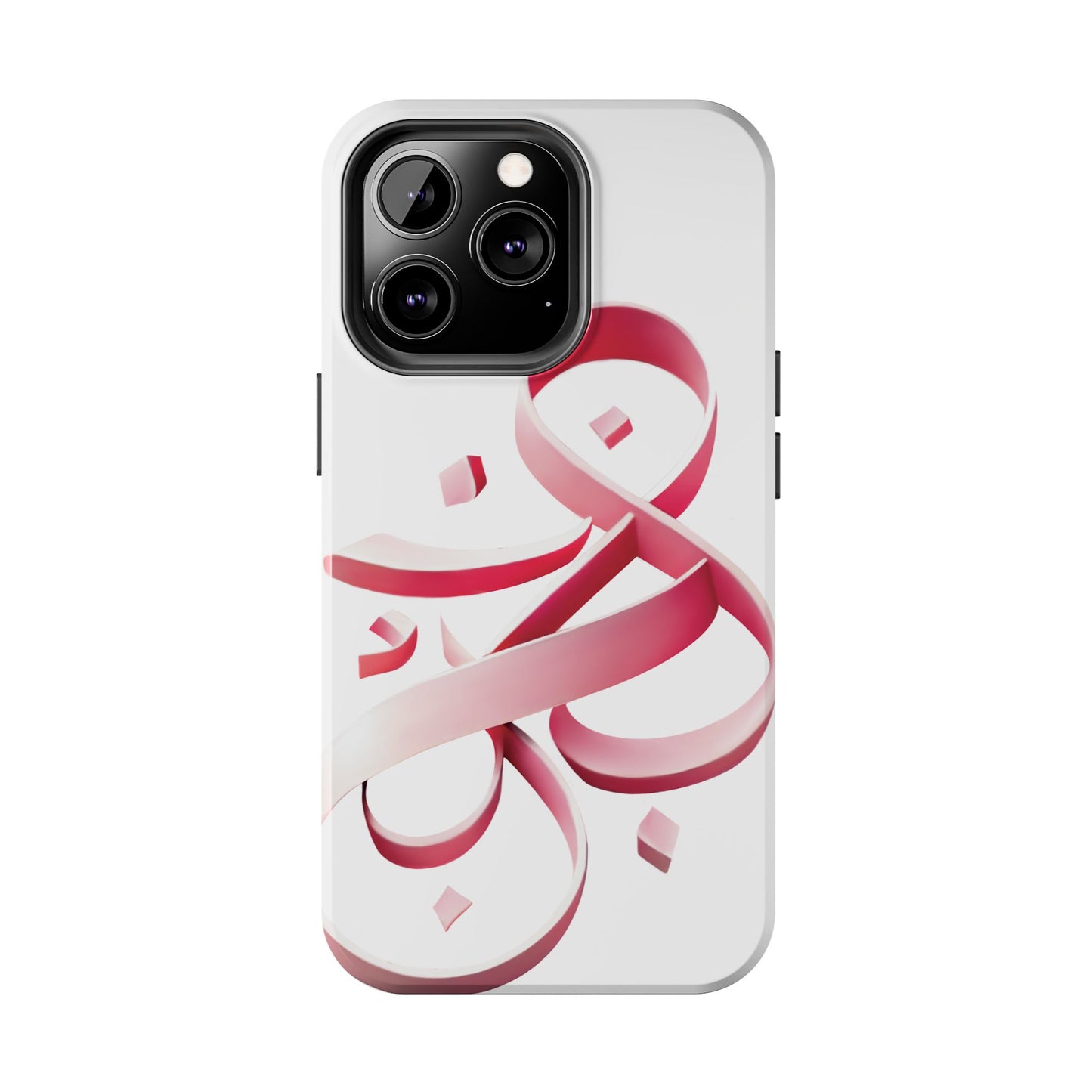 Phone Case - Persian Calligraphy Inspired Pink Ribbon Design, Unique and Elegant Gift