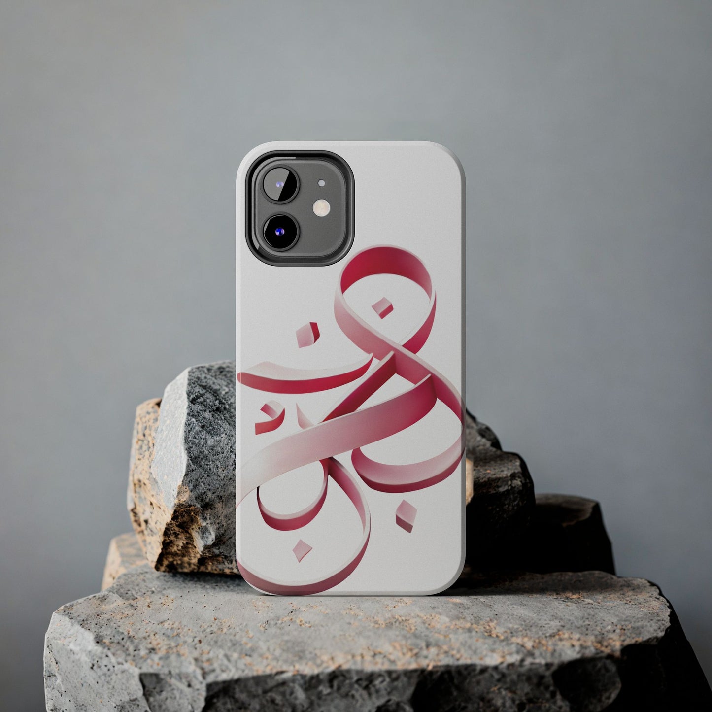 Phone Case - Persian Calligraphy Inspired Pink Ribbon Design, Unique and Elegant Gift