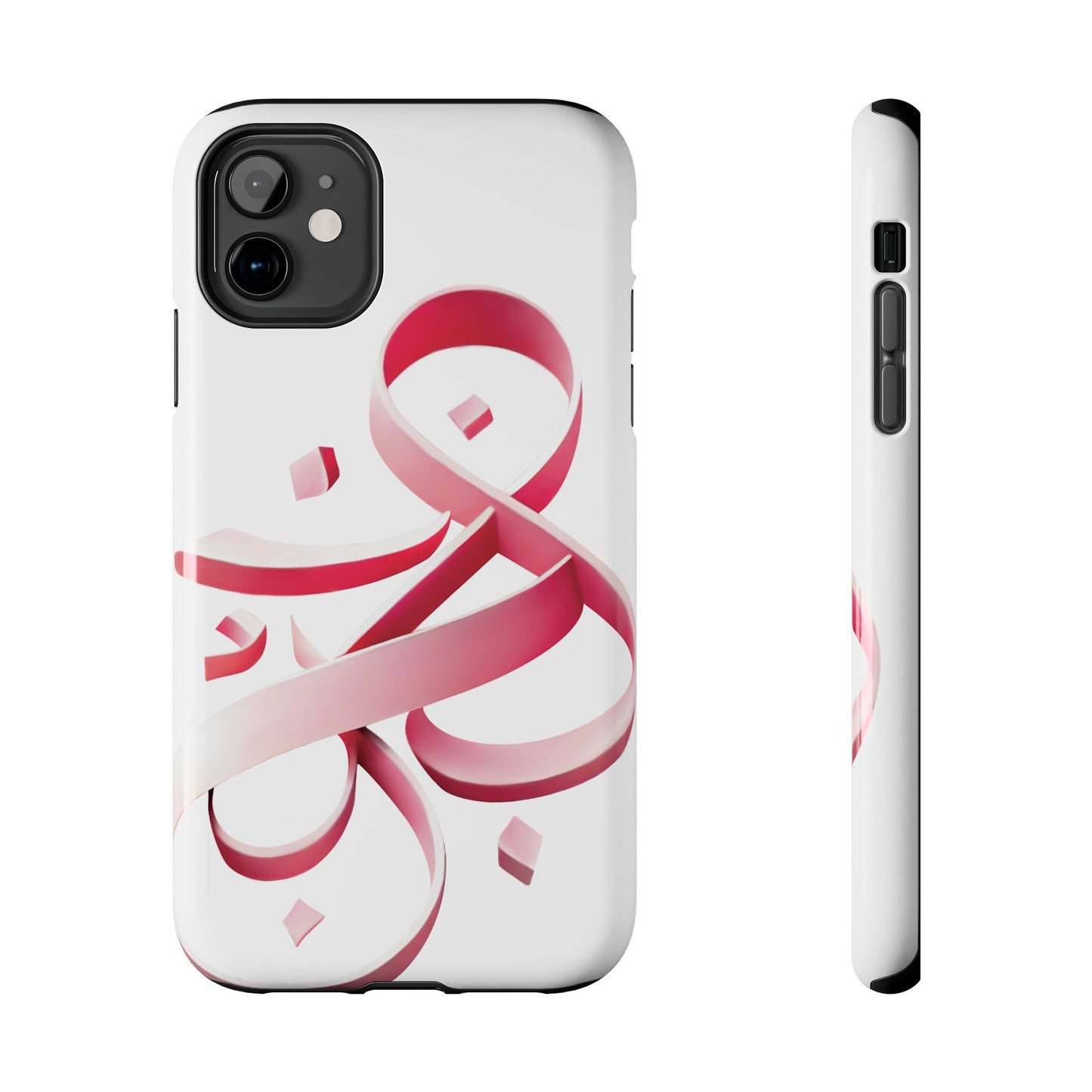 Phone Case - Persian Calligraphy Inspired Pink Ribbon Design, Unique and Elegant Gift