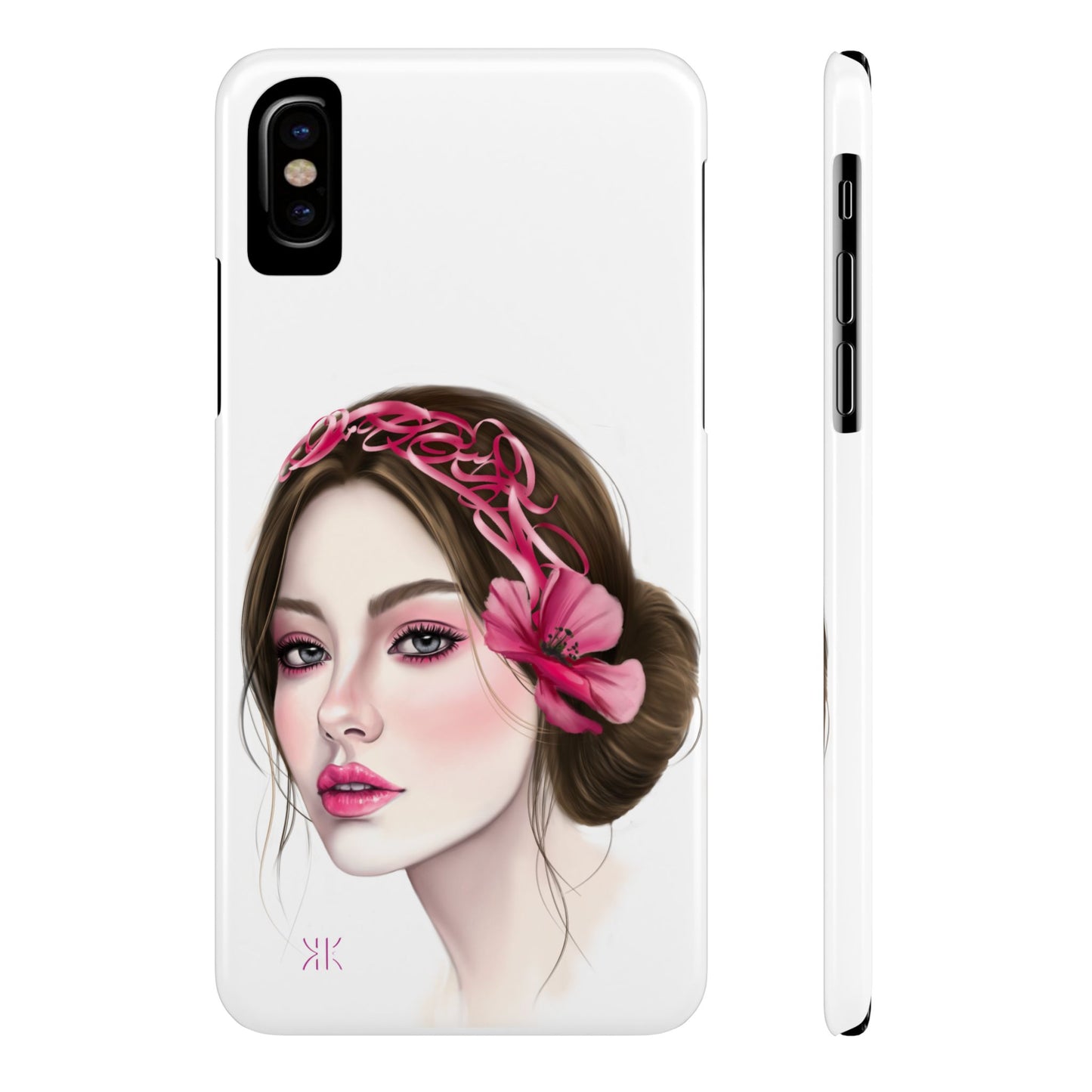 Phone Case - Beautiful Girl Headband Calligraphy Pink