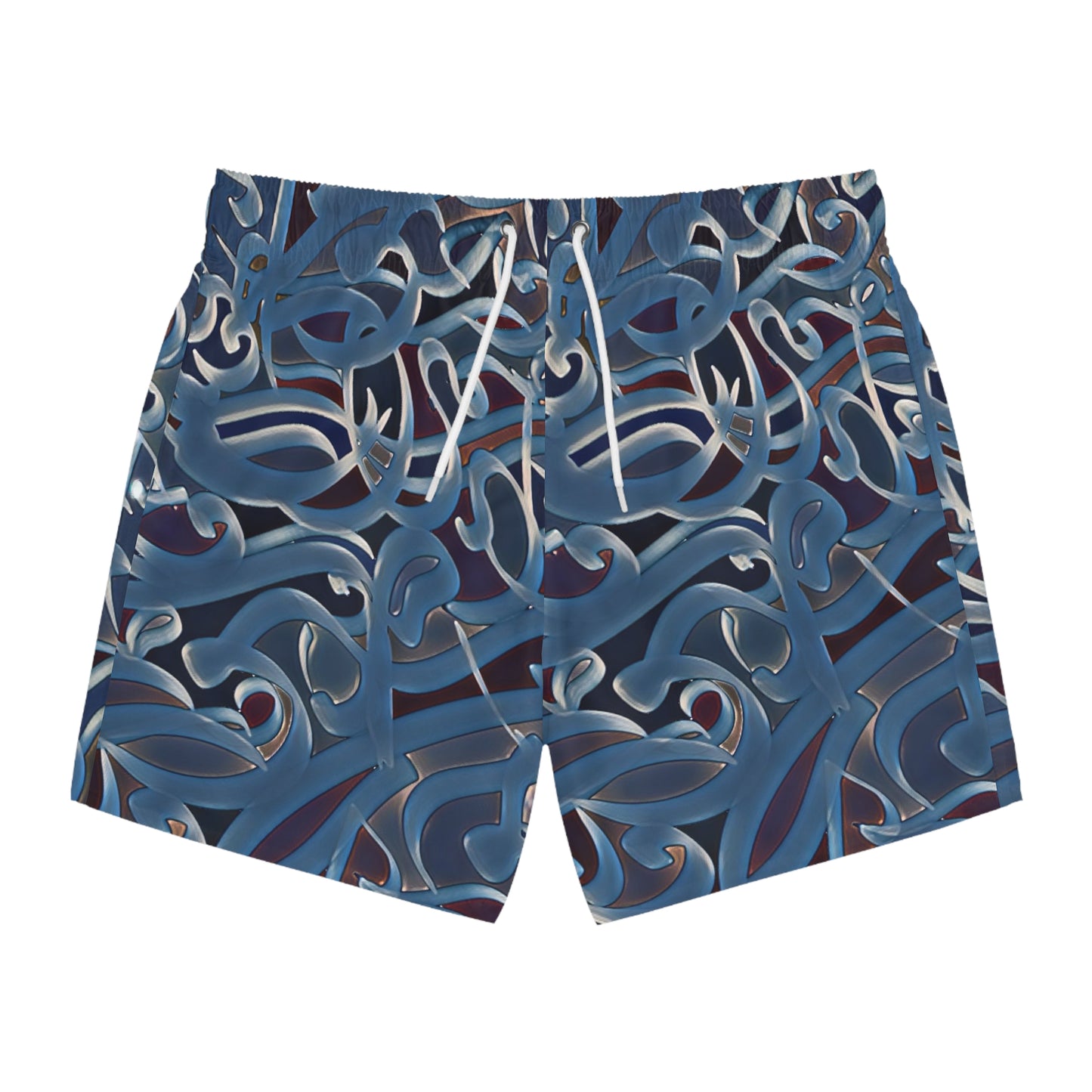 Artistic Swim Trunks - Unique Blue Wave Design for Beach Days